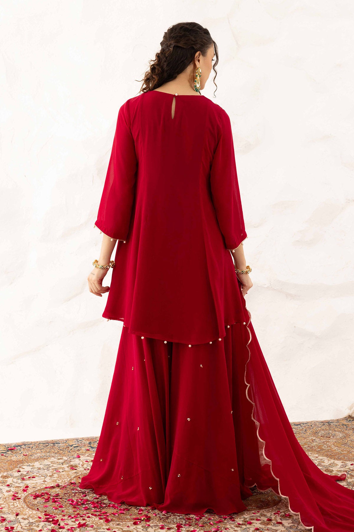 Plum Yoke Embroidered Kurta Set