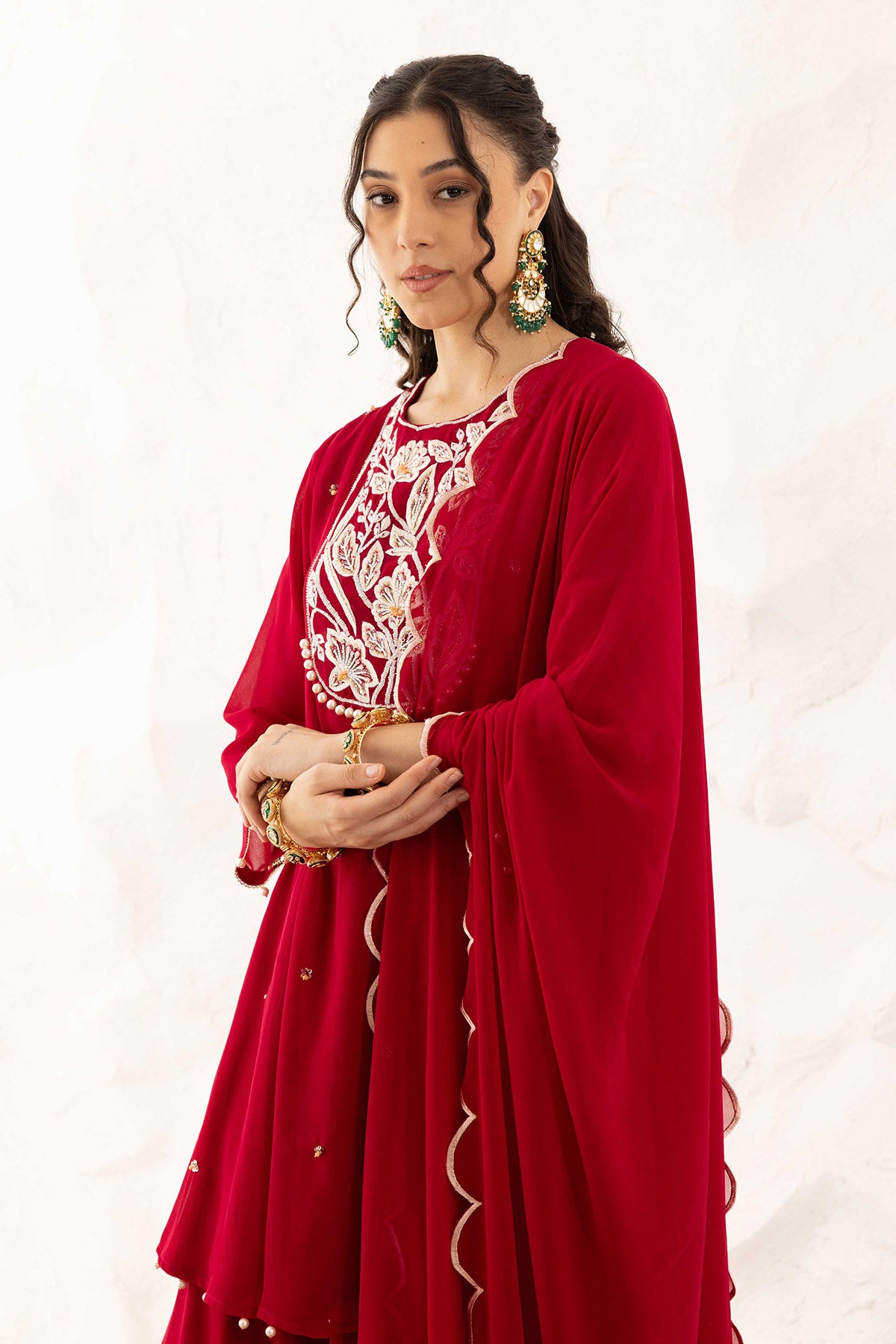Plum Yoke Embroidered Kurta Set