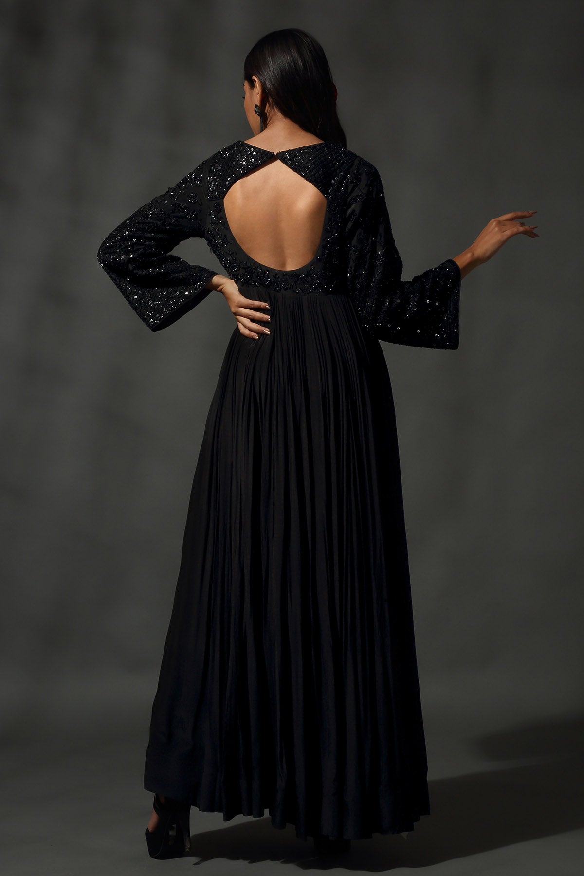 Plunge Neck Sequins Anarkali Set