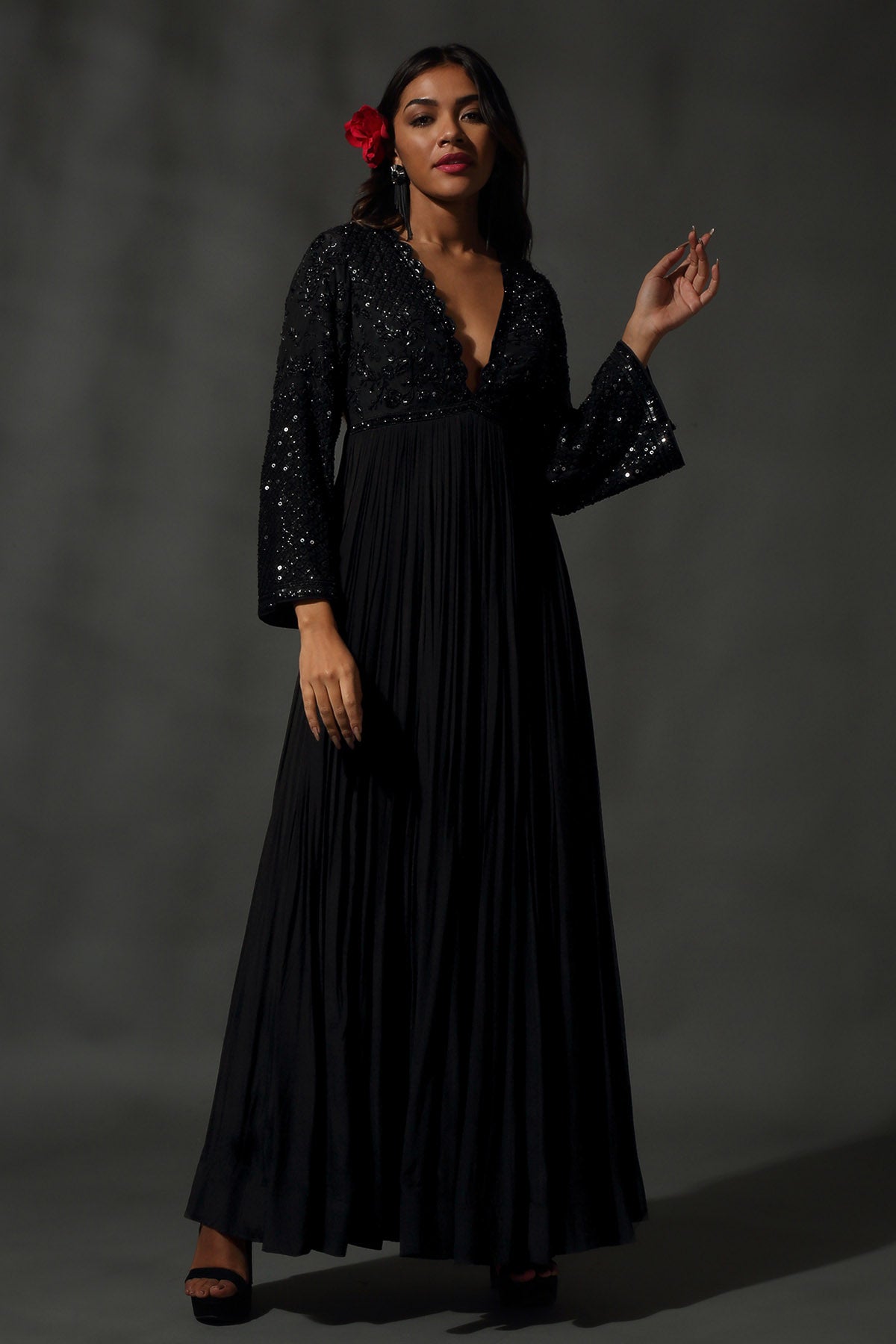 Plunge Neck Sequins Anarkali Set