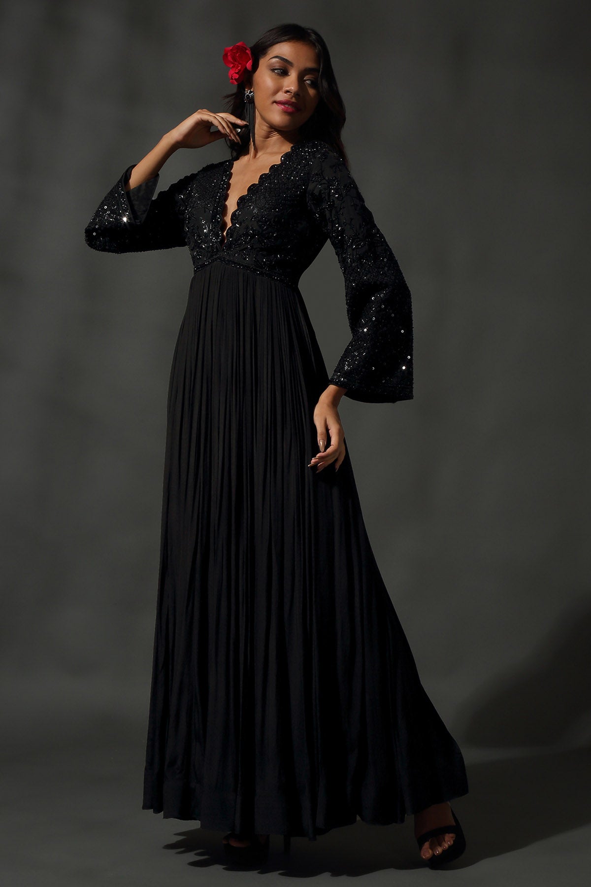 Plunge Neck Sequins Anarkali Set