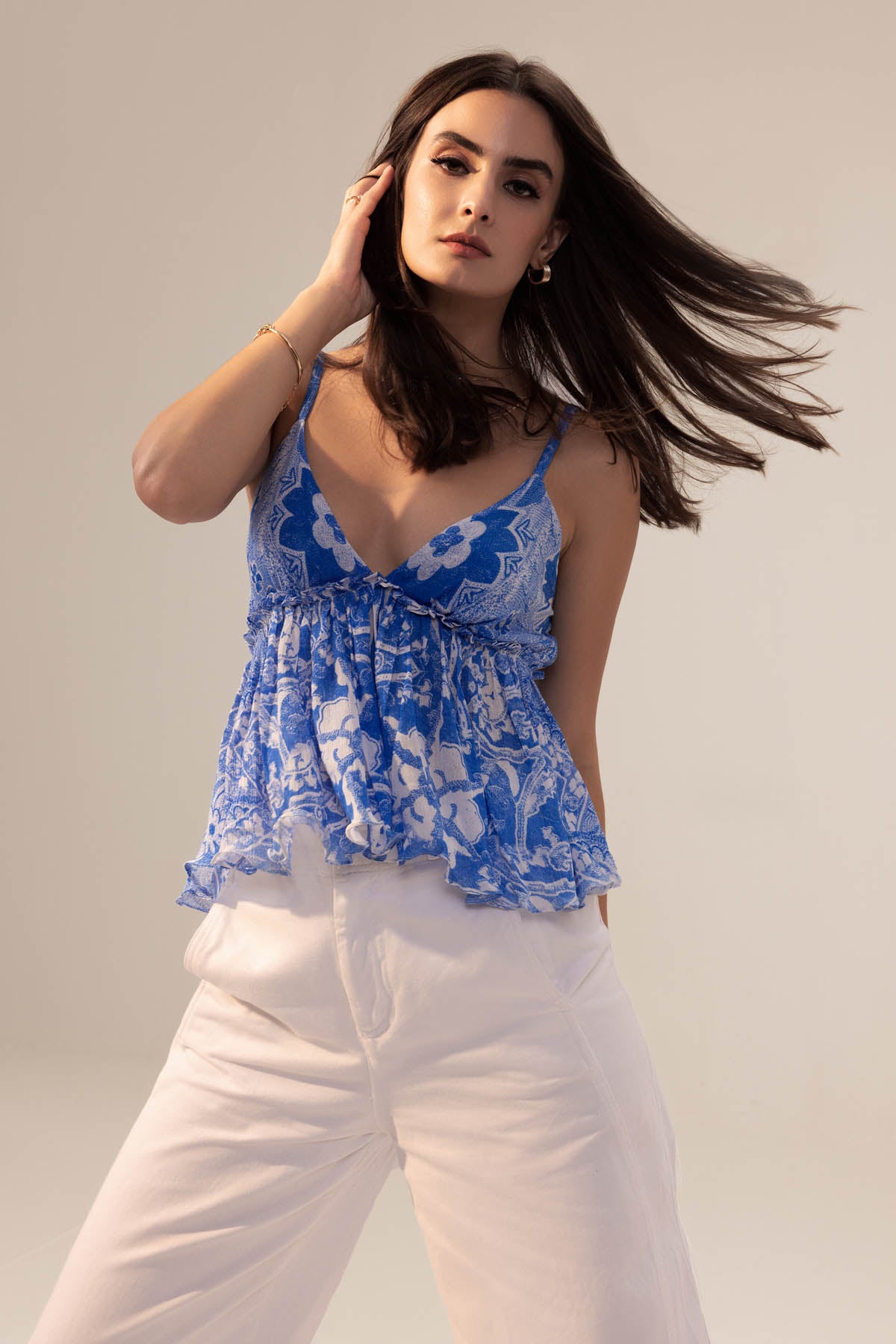 Plunge Neckline Printed Top