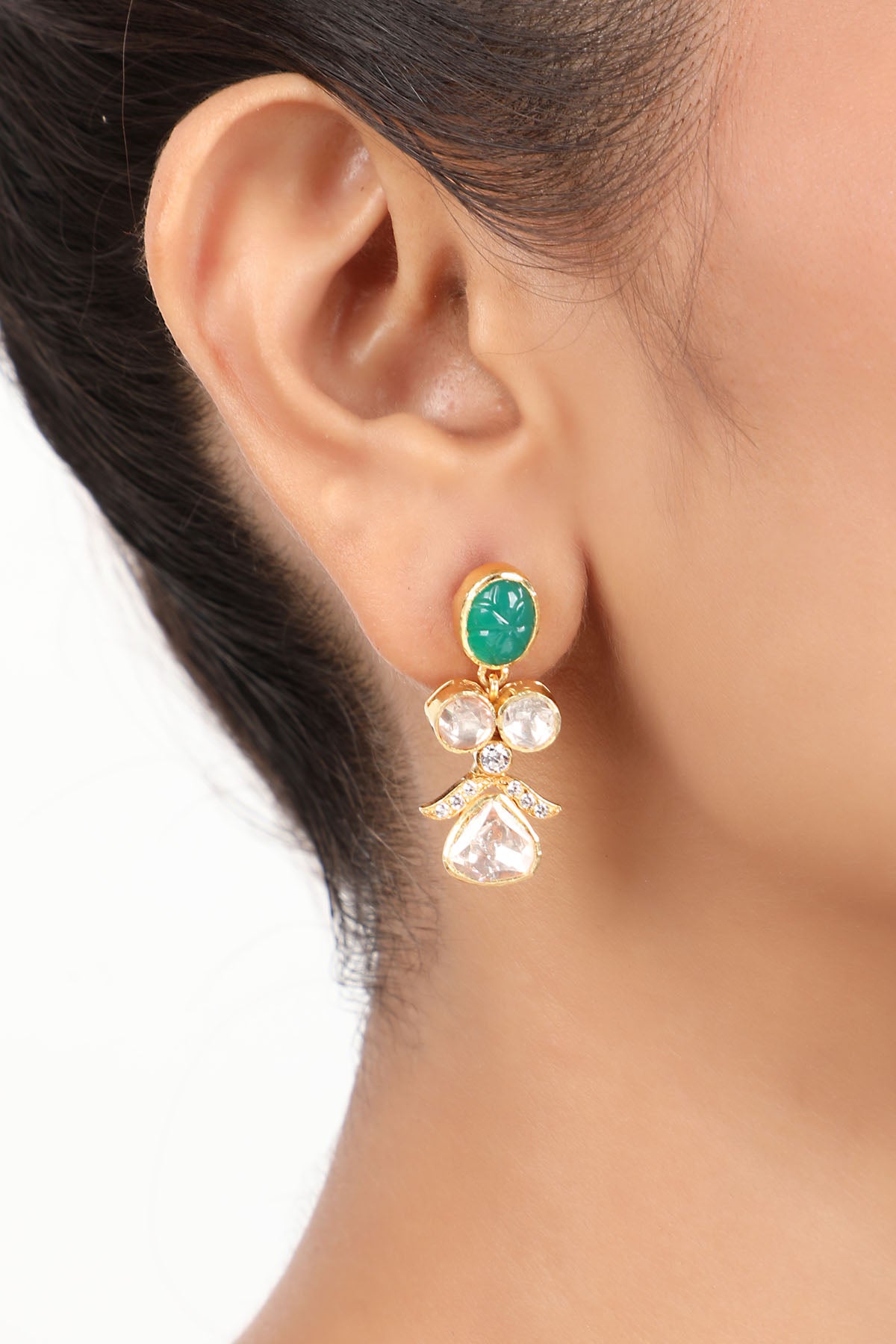 Polki Green Drop Necklace Set