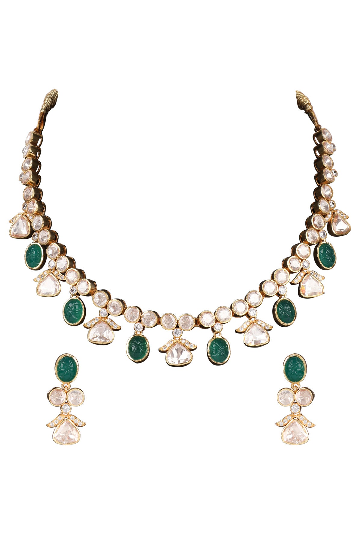 Polki Green Drop Necklace Set