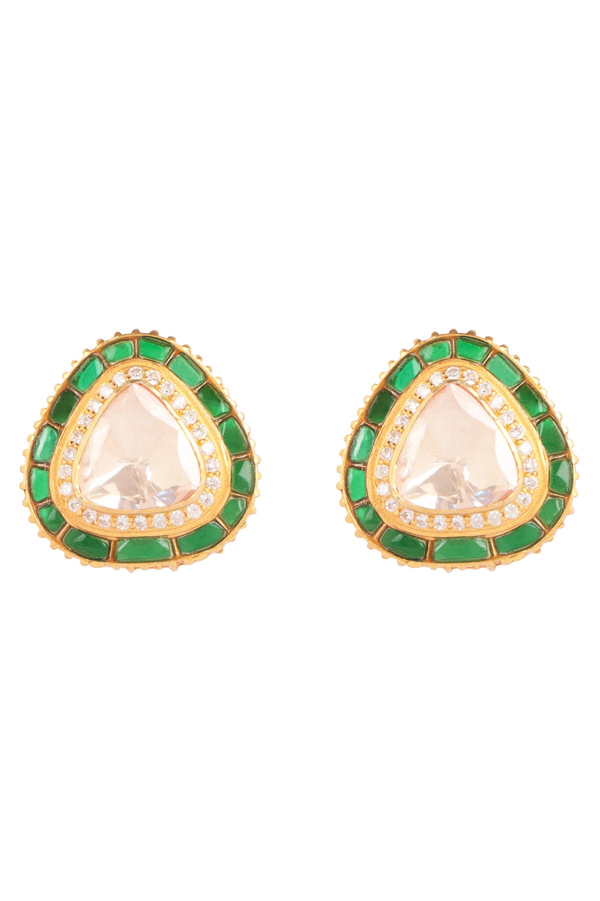 Polki Green Triangle Earrings