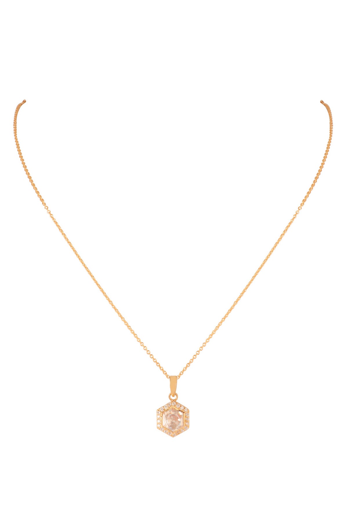 Polki Hexagon Pendant Necklace