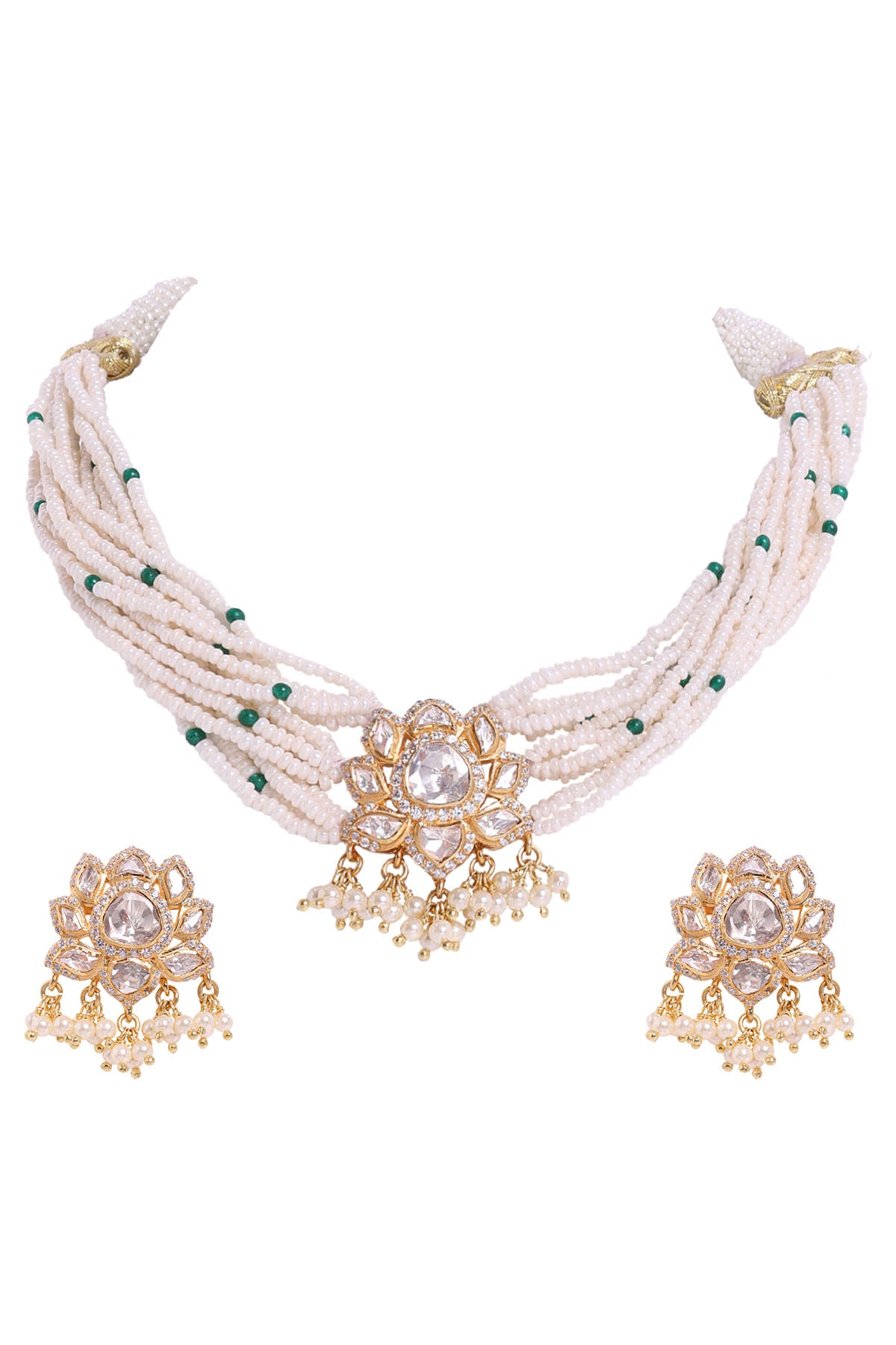 Polki Lotus Necklace Set