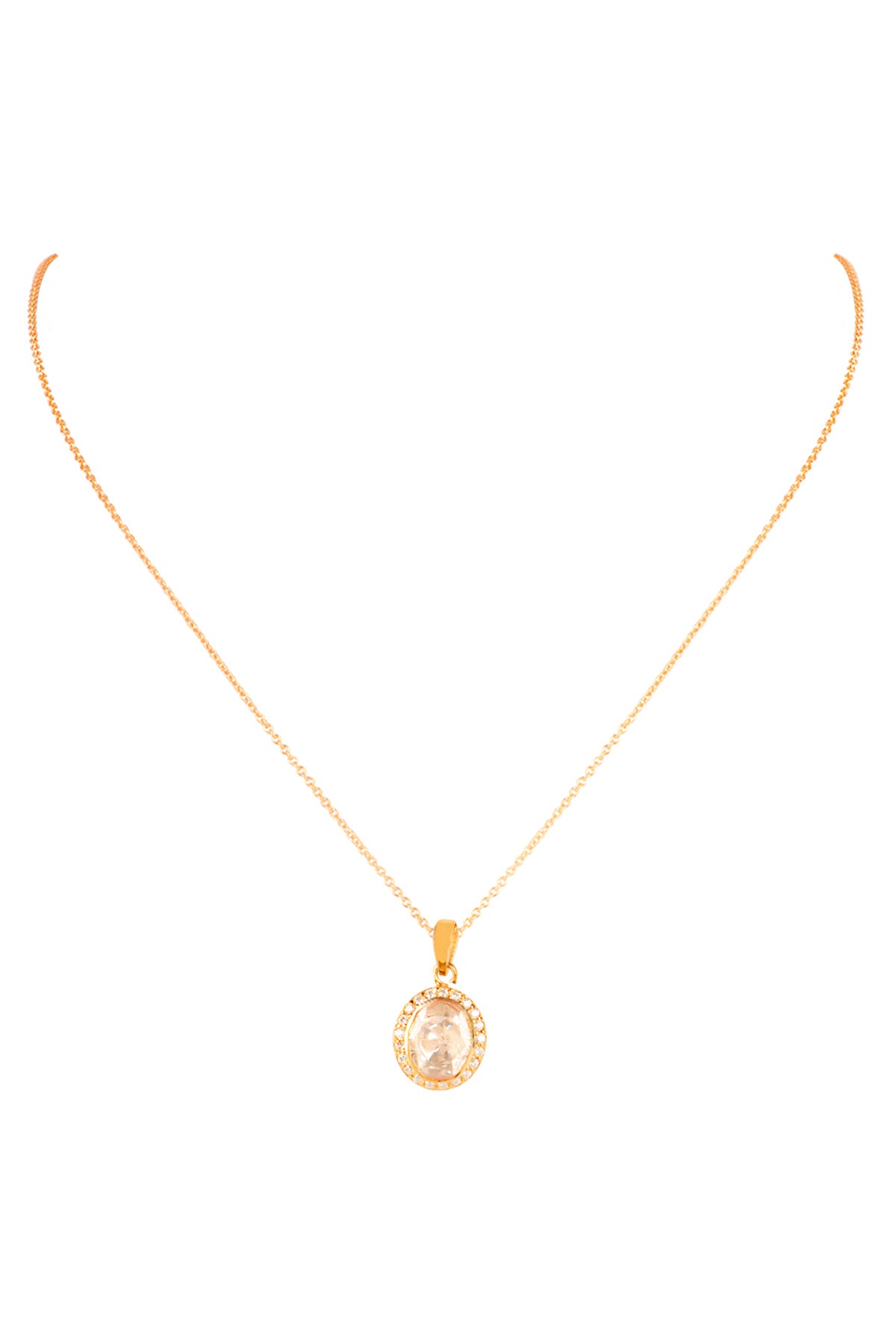 Polki Oval Pendant & Chain