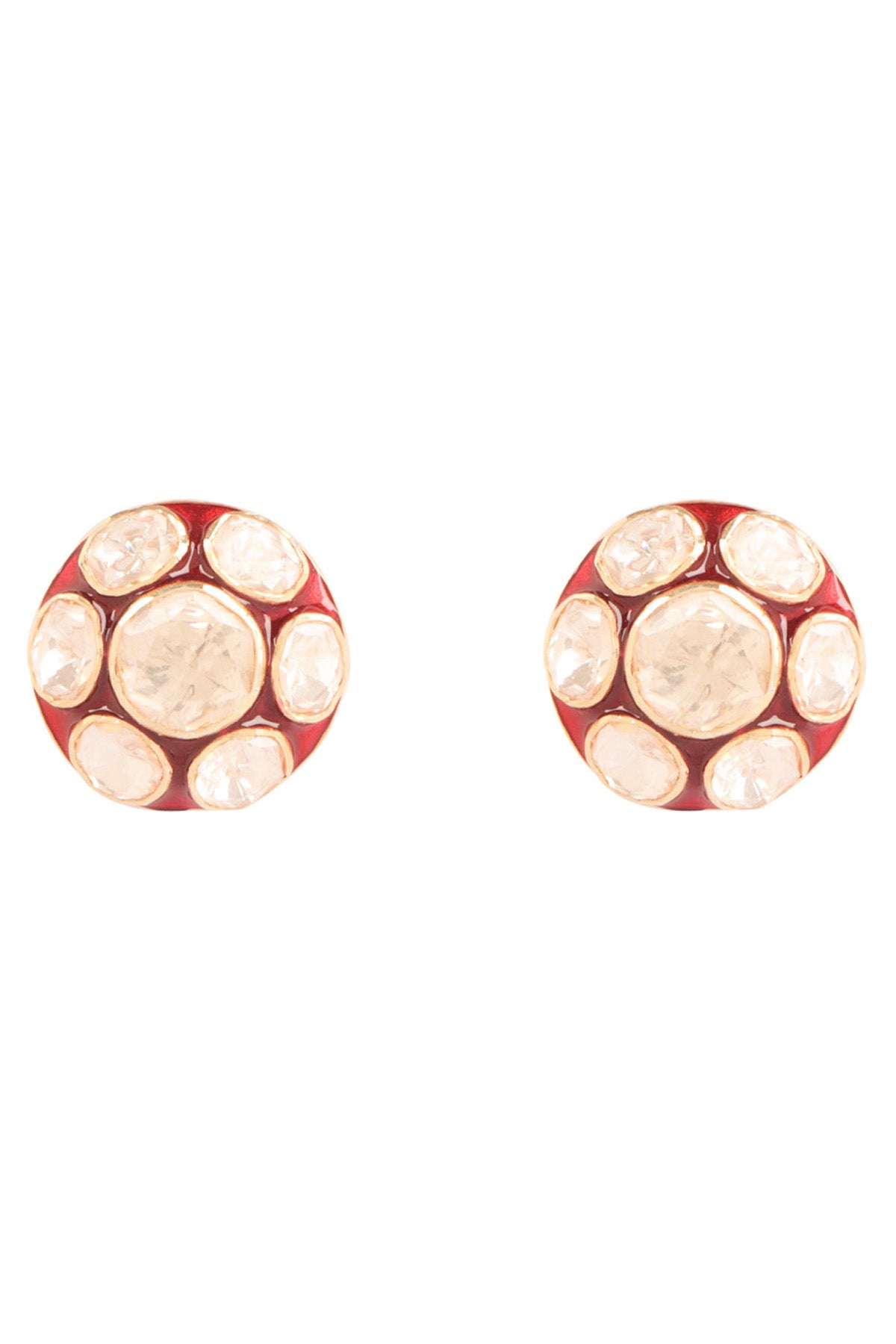 Polki Red Meena Earrings