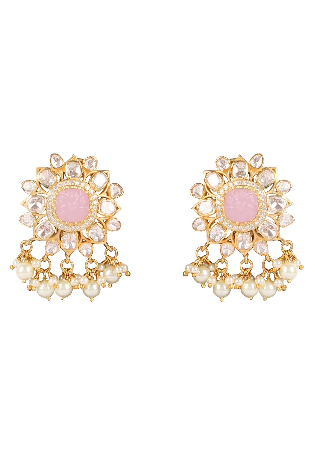 Polki Rose Quartz Necklace Set