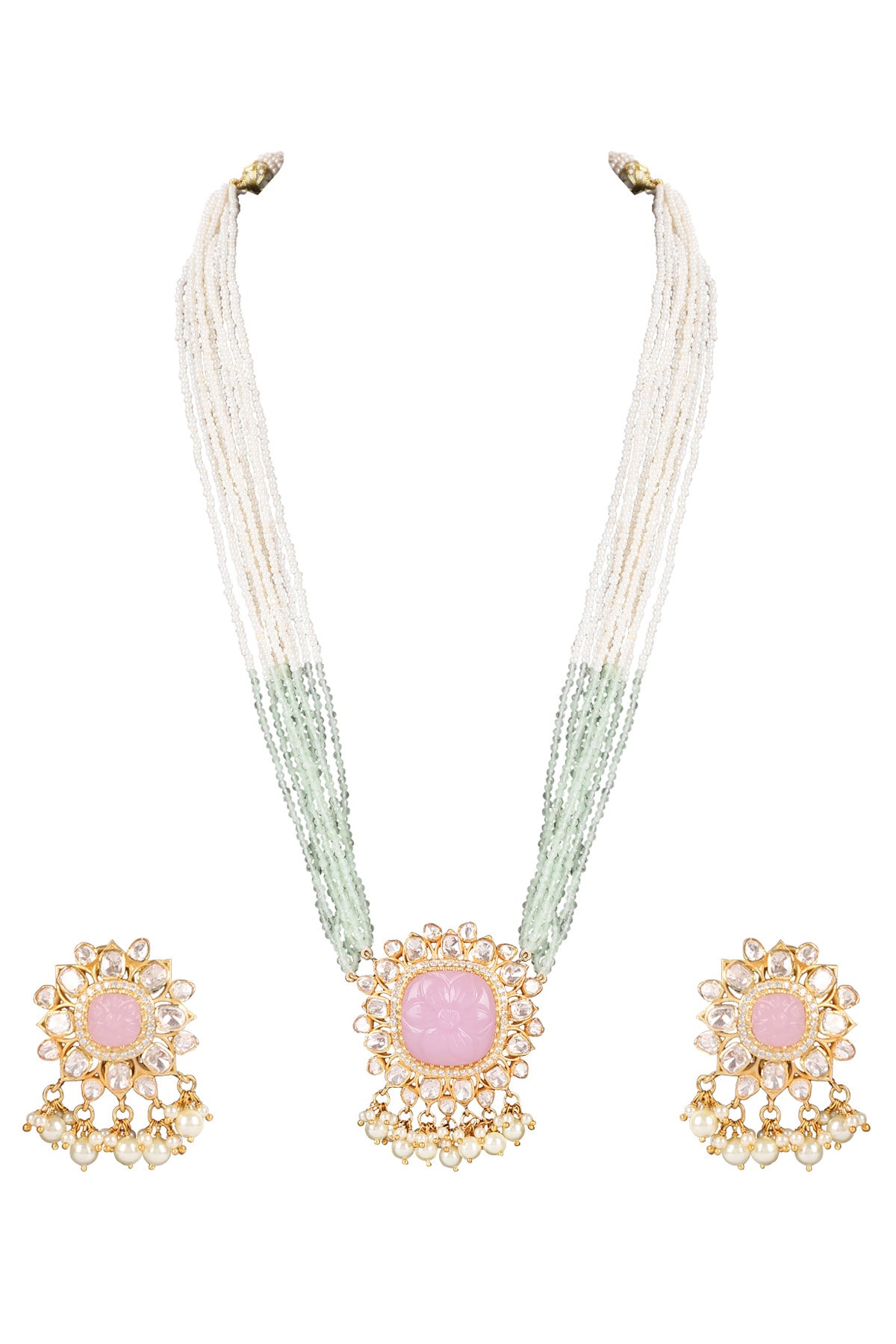 Polki Rose Quartz Necklace Set