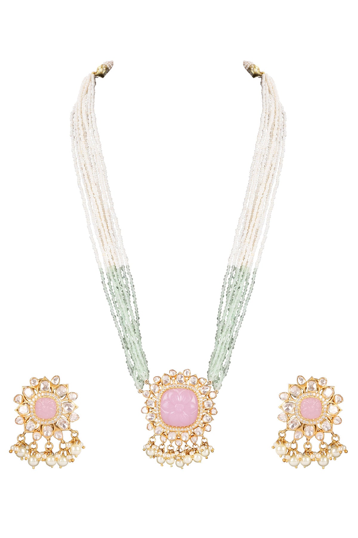 Polki Rose Quartz Necklace Set
