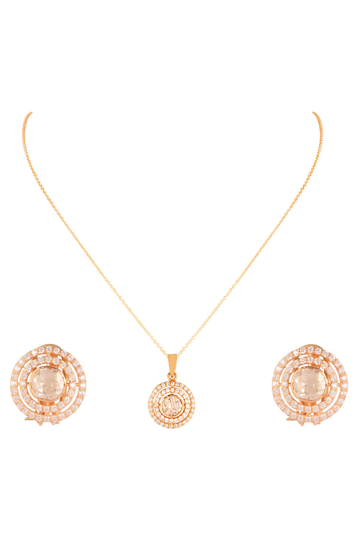 Polki Round Solitaire Pendant Set