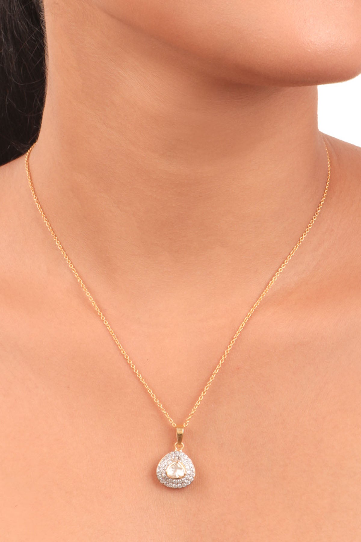 Polki Triangular Pendant Set