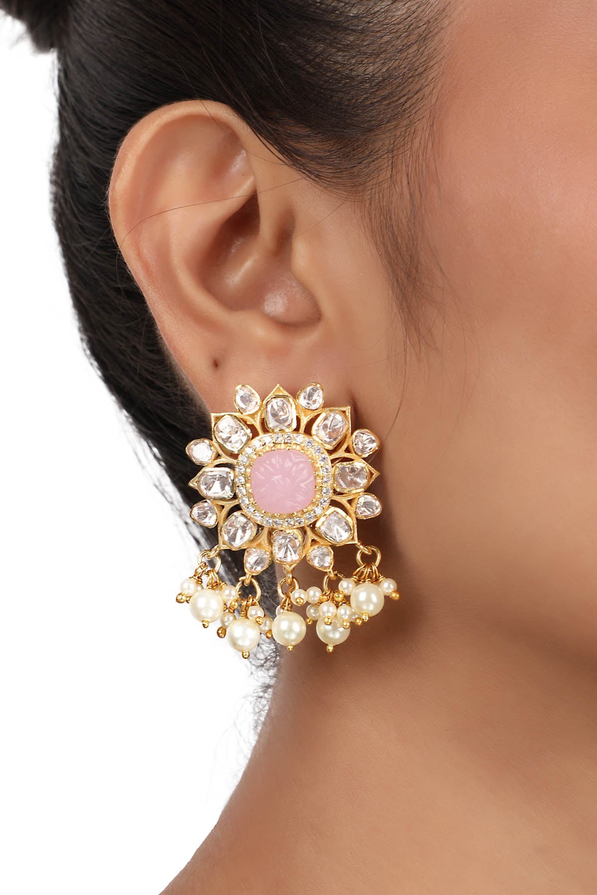 Polki Rose Quartz Necklace Set