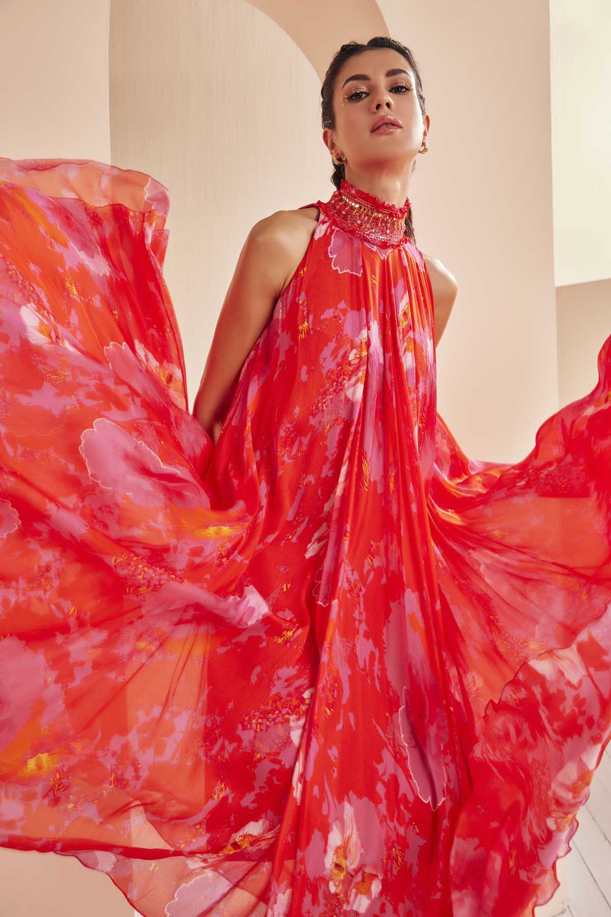 Poppy Orange Floral High Low Dress