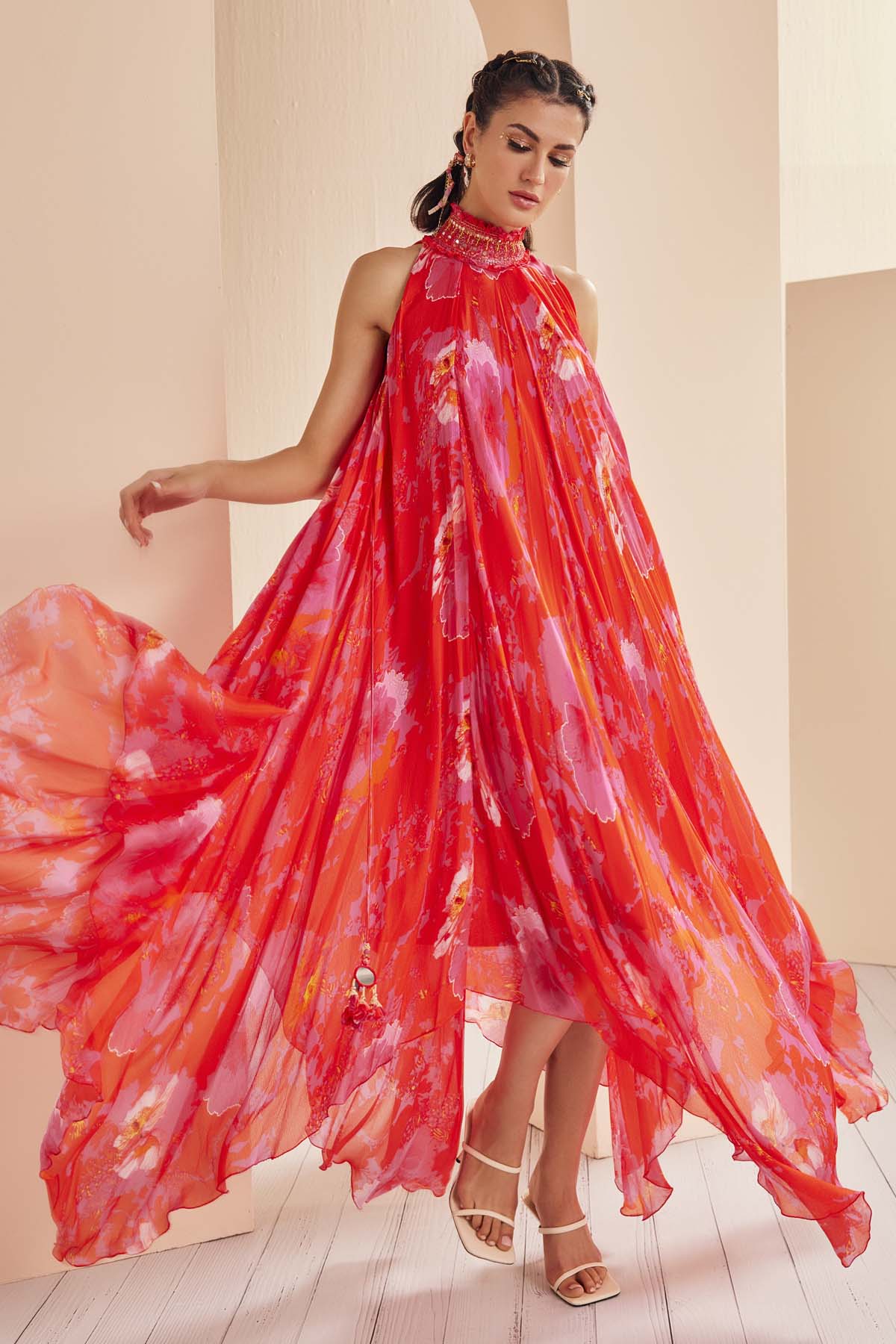 Poppy Orange Floral High Low Dress