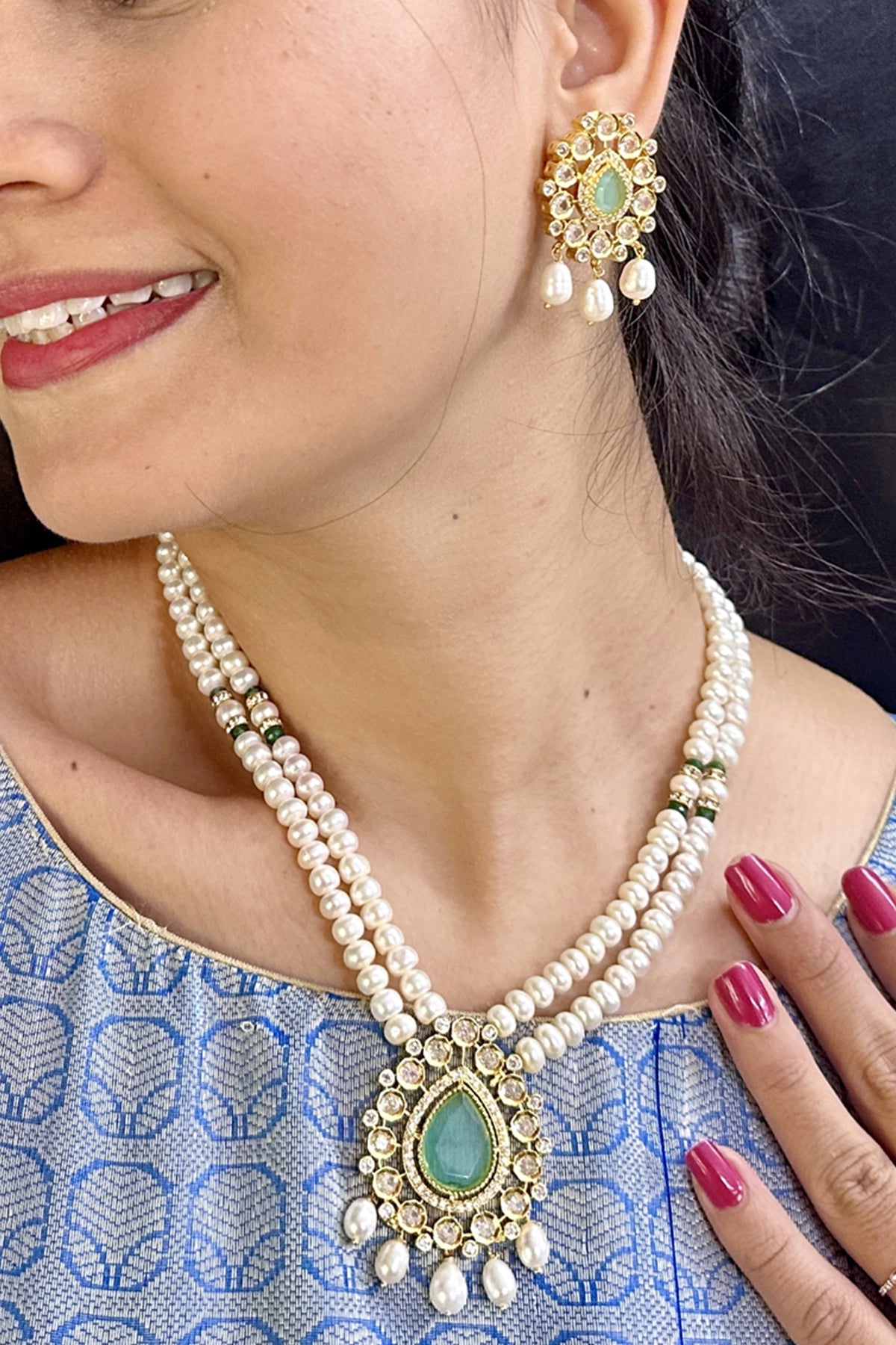 Buy Potato Shape White Necklace Set for women by J Pearls online available at scrollnshops