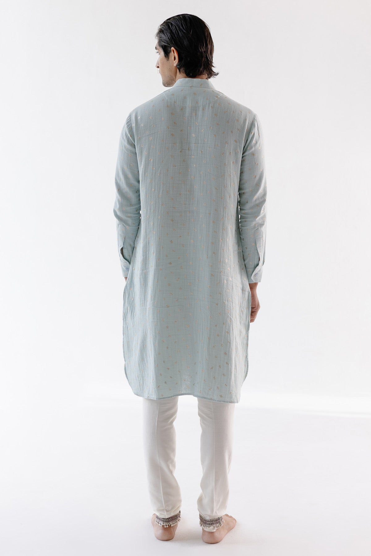 Powder Blue Foil Print Kurta Set