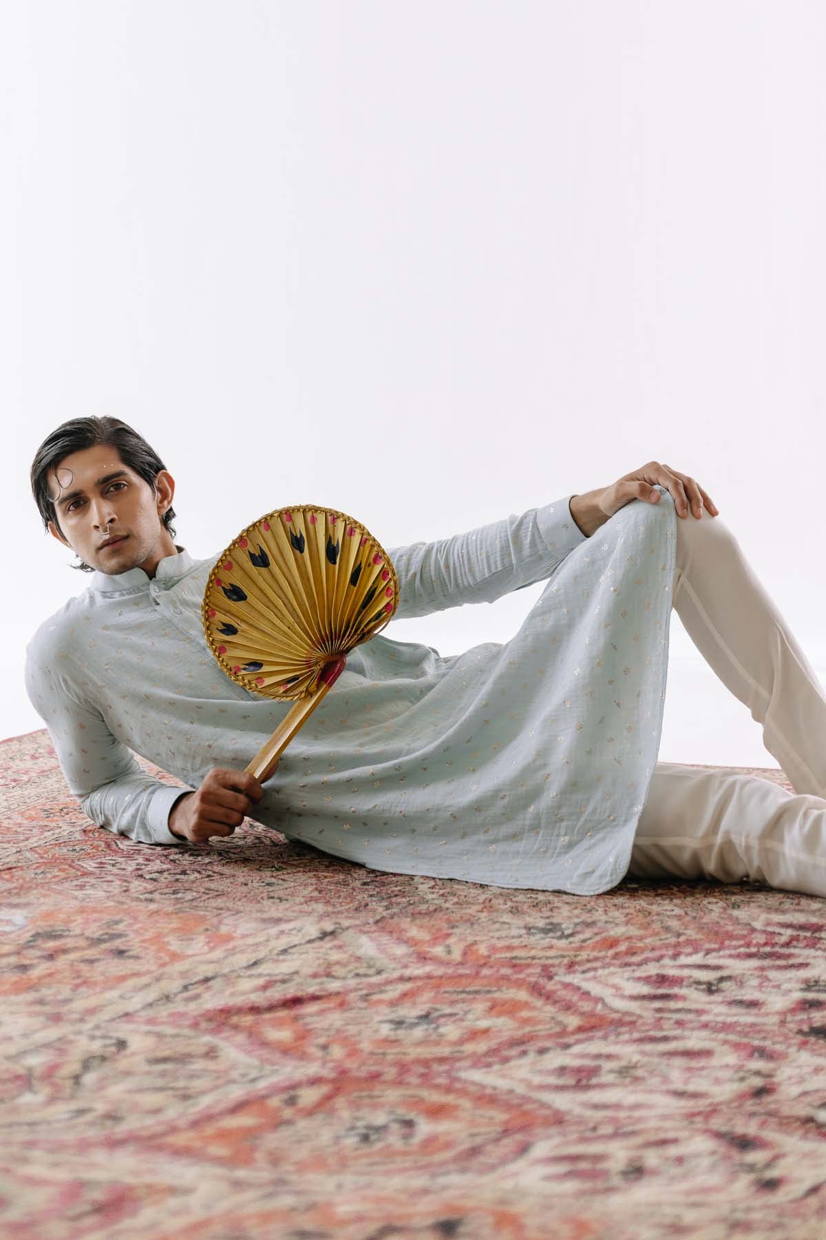 Powder Blue Foil Print Kurta Set