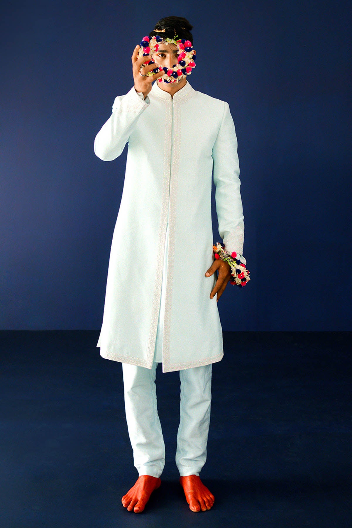 Powder Blue Resham Sherwani Set