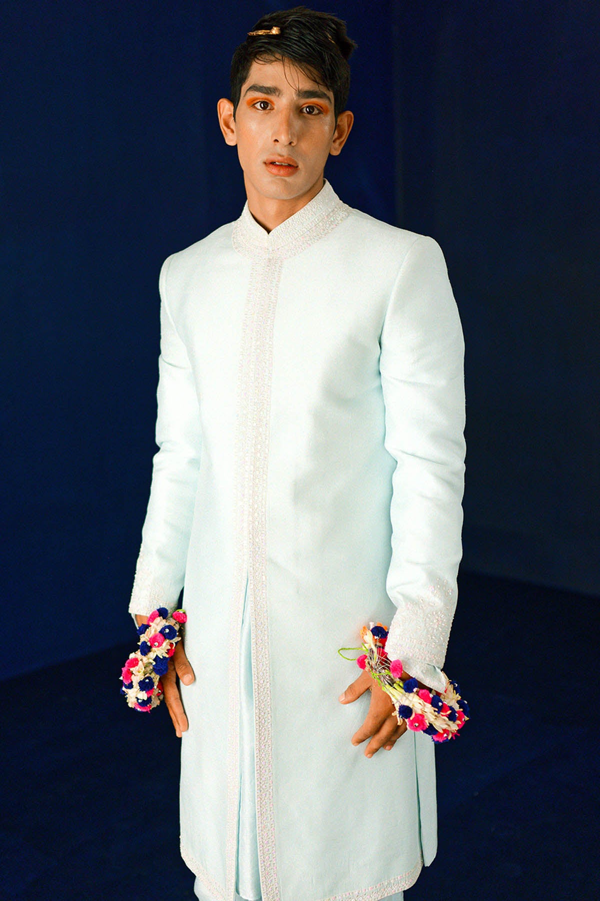 Powder Blue Resham Sherwani Set