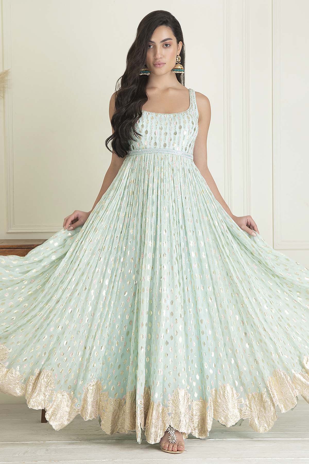 Powder Blue Sequin Anarkali Set