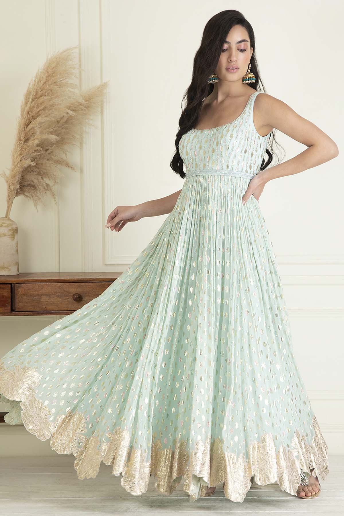 Powder Blue Sequin Anarkali Set