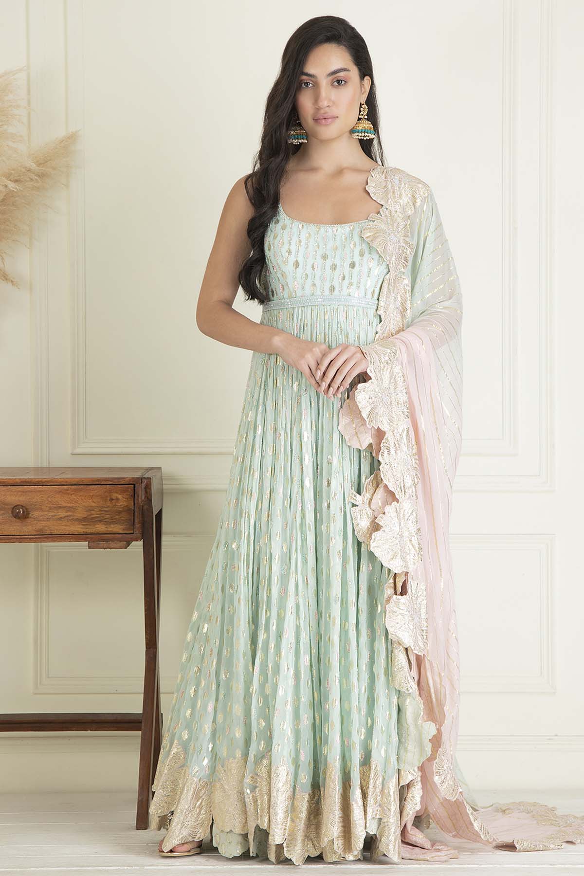 Powder Blue Sequin Anarkali Set