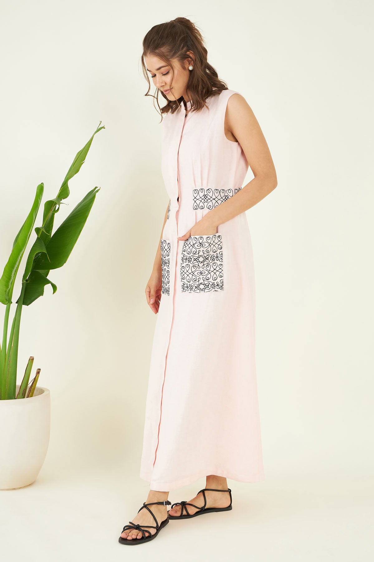 Powder Pink Cotton Maxi Dress
