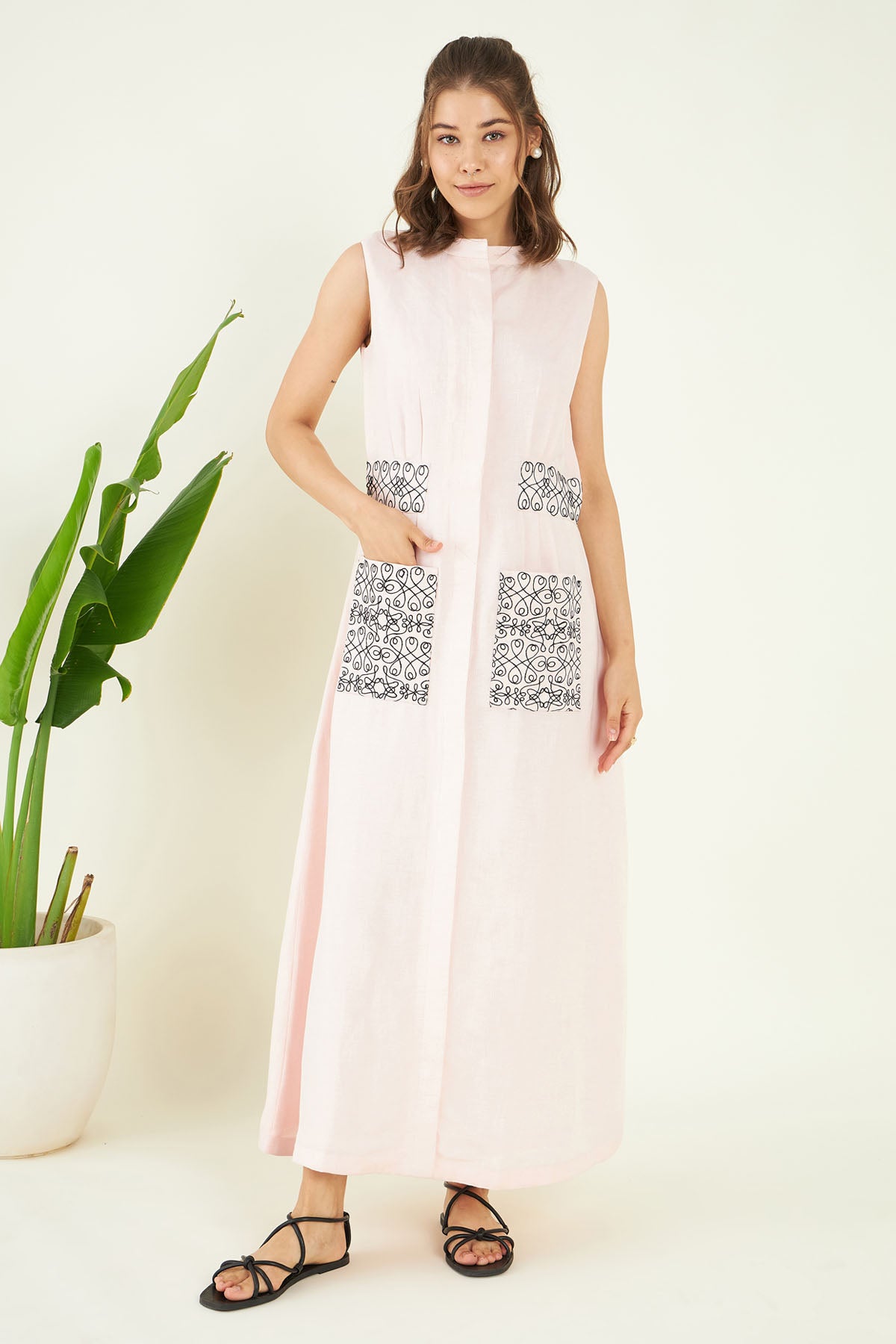 Powder Pink Cotton Maxi Dress