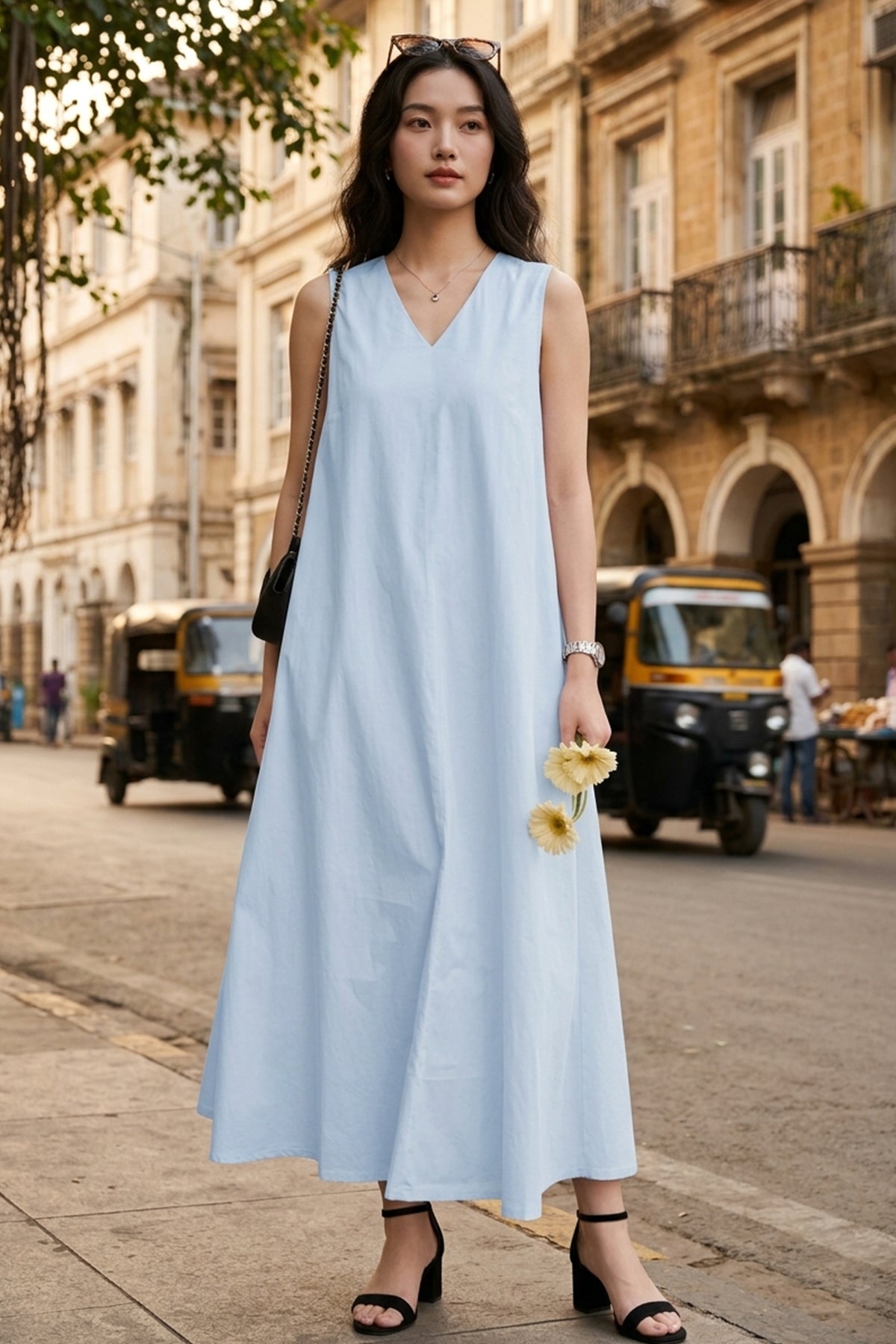 Buy Powder A-Line Cotton Maxi Dress for women by Sneha B online available at scrollnshops