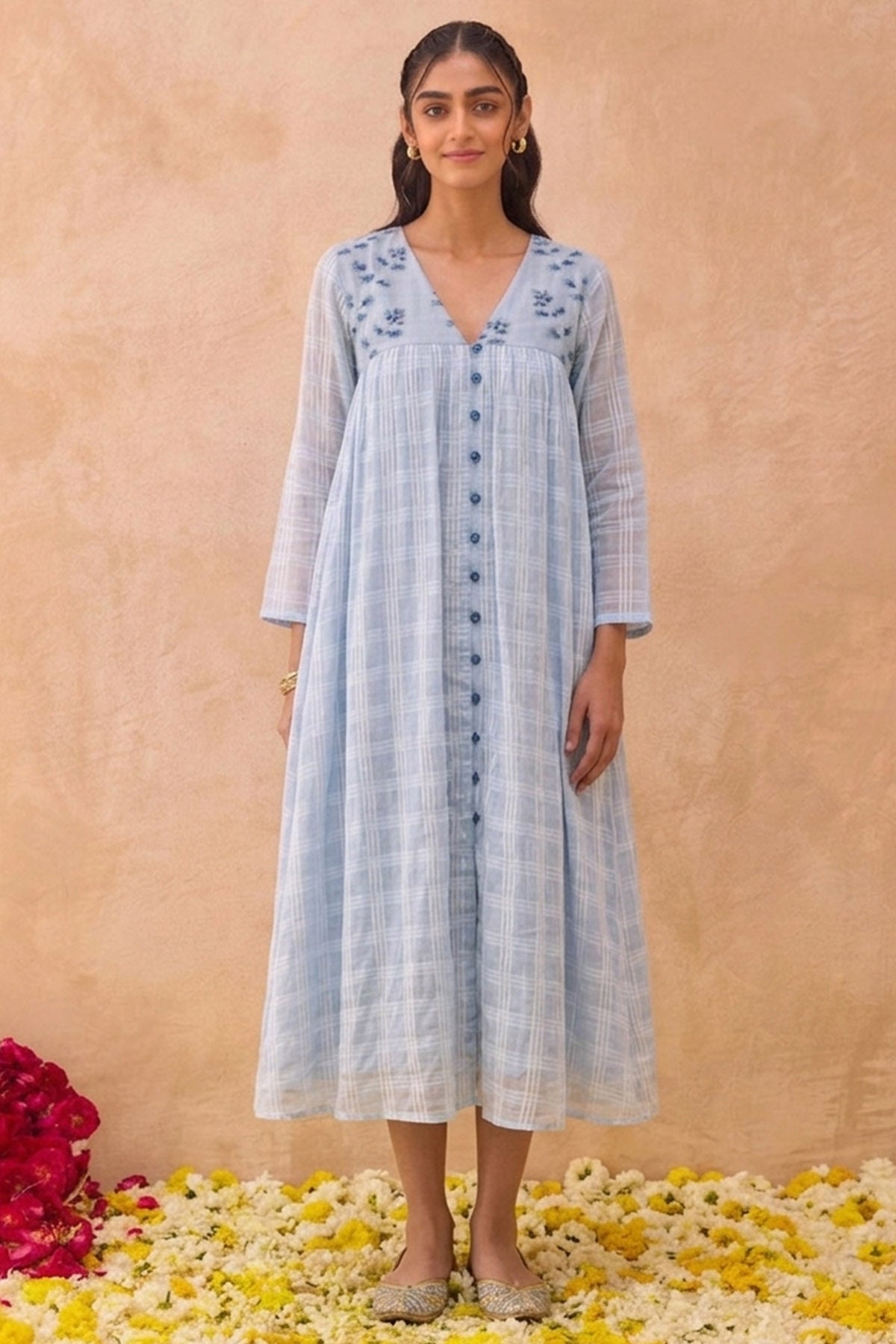 Buy Powder Blue Big Checks Dress for women by Taro India online available at scrollnshops