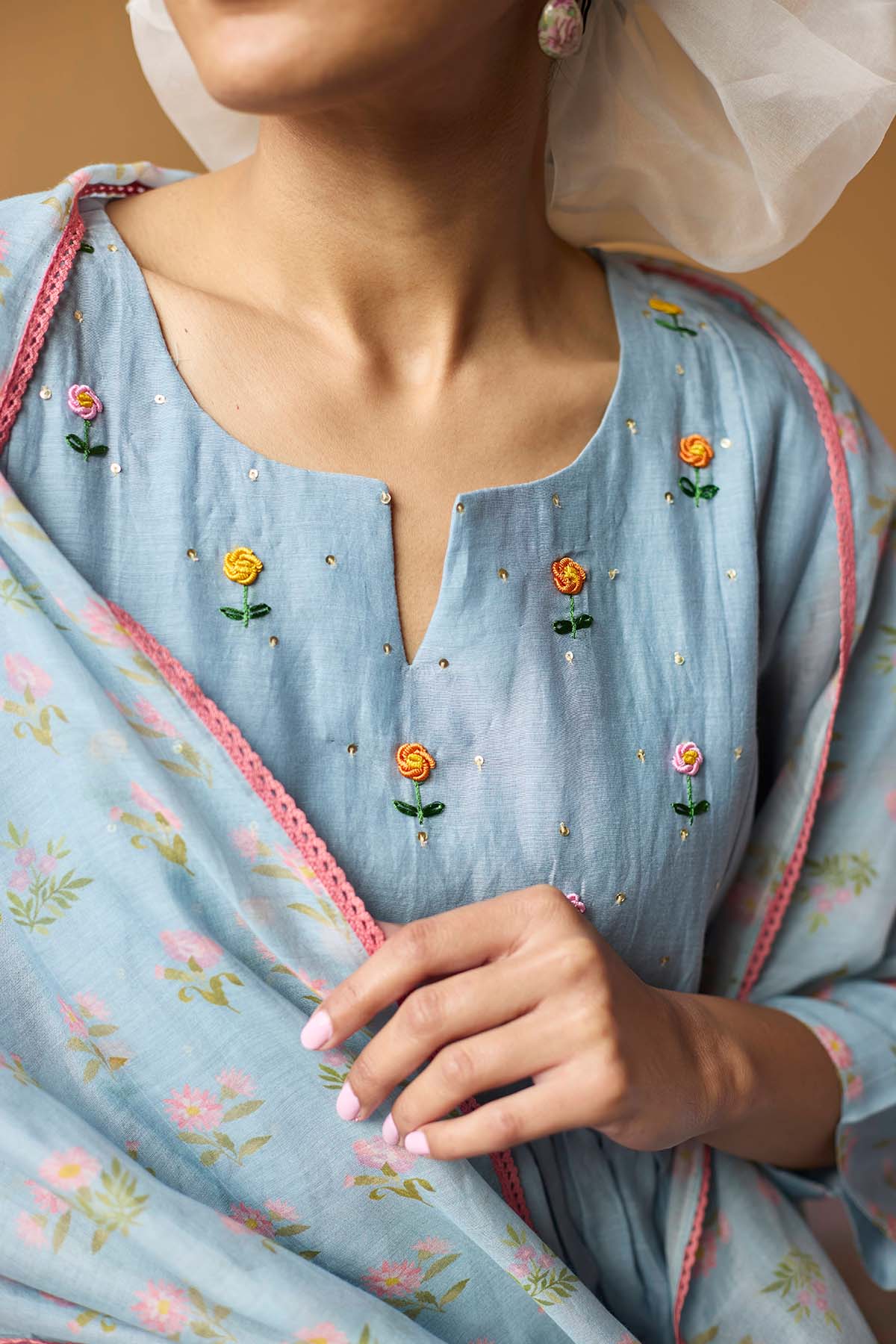 Chanderi Powder Blue Kurta Set