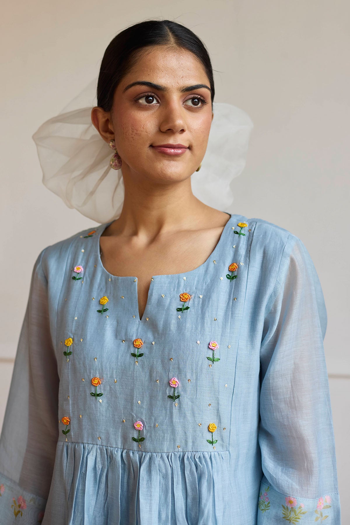 Chanderi Powder Blue Kurta Set