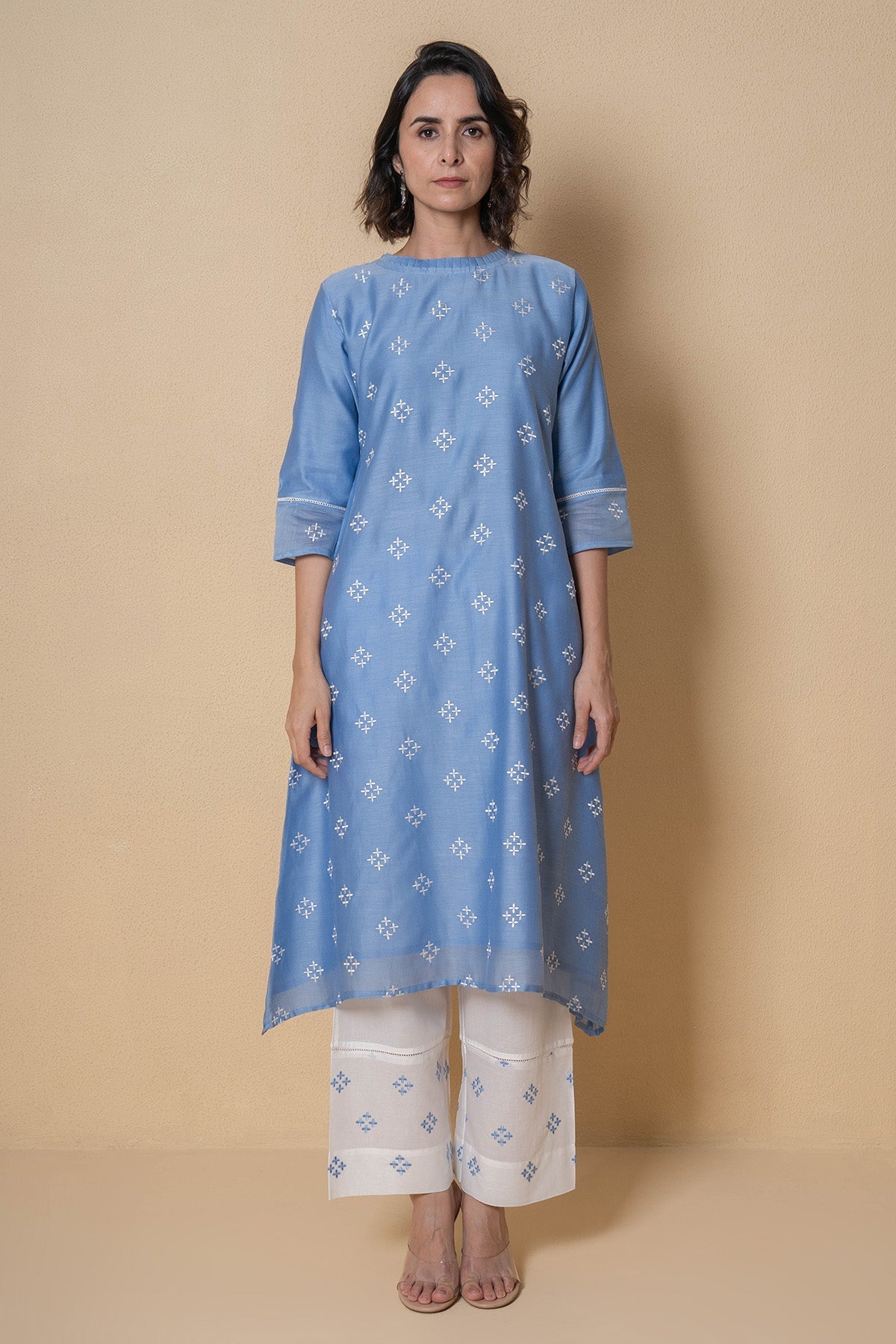 Buy Powder Blue Straight Kurta Set for Women Online at ScrollnShops