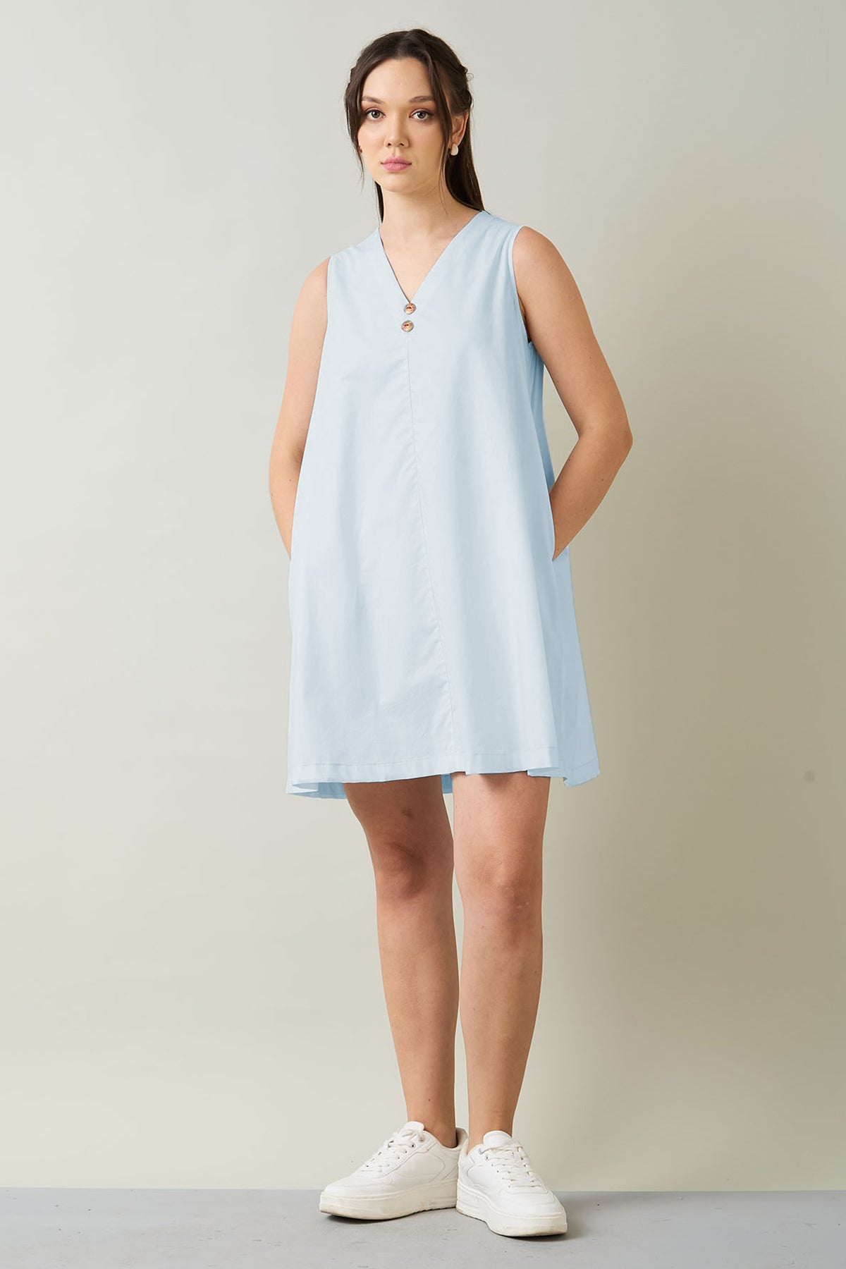 Buy Powder Blue Cotton Mini Dress for Women by SNEHA B Designer online available at scrollnshops