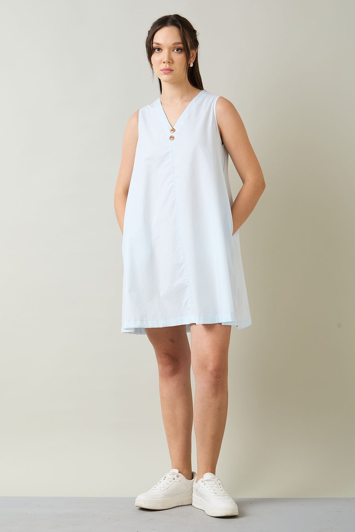 Buy Powder Blue Cotton Mini Dress by 7teen12 for women online at ScrollnShops