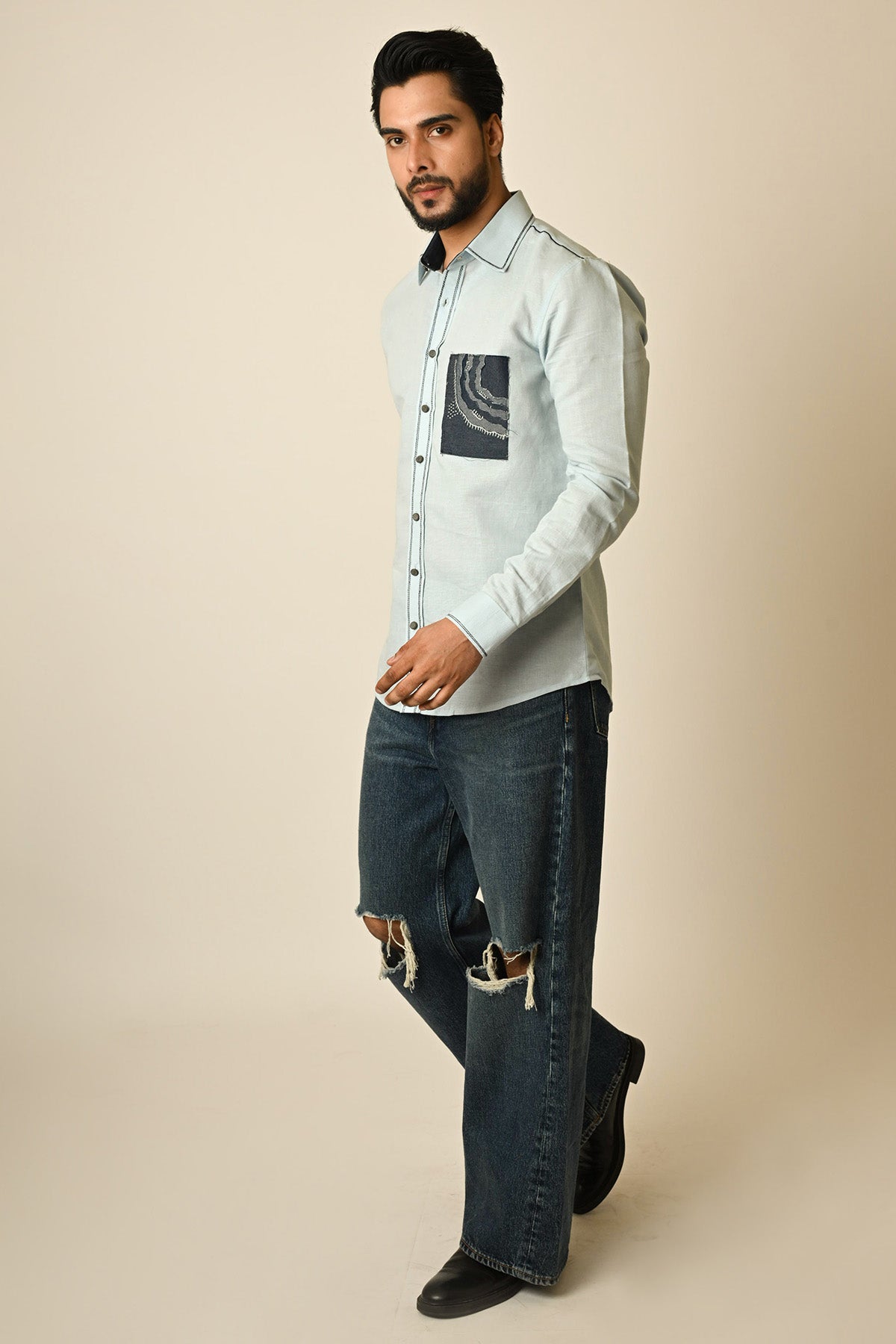 Powder Blue Linen Thread Shirt