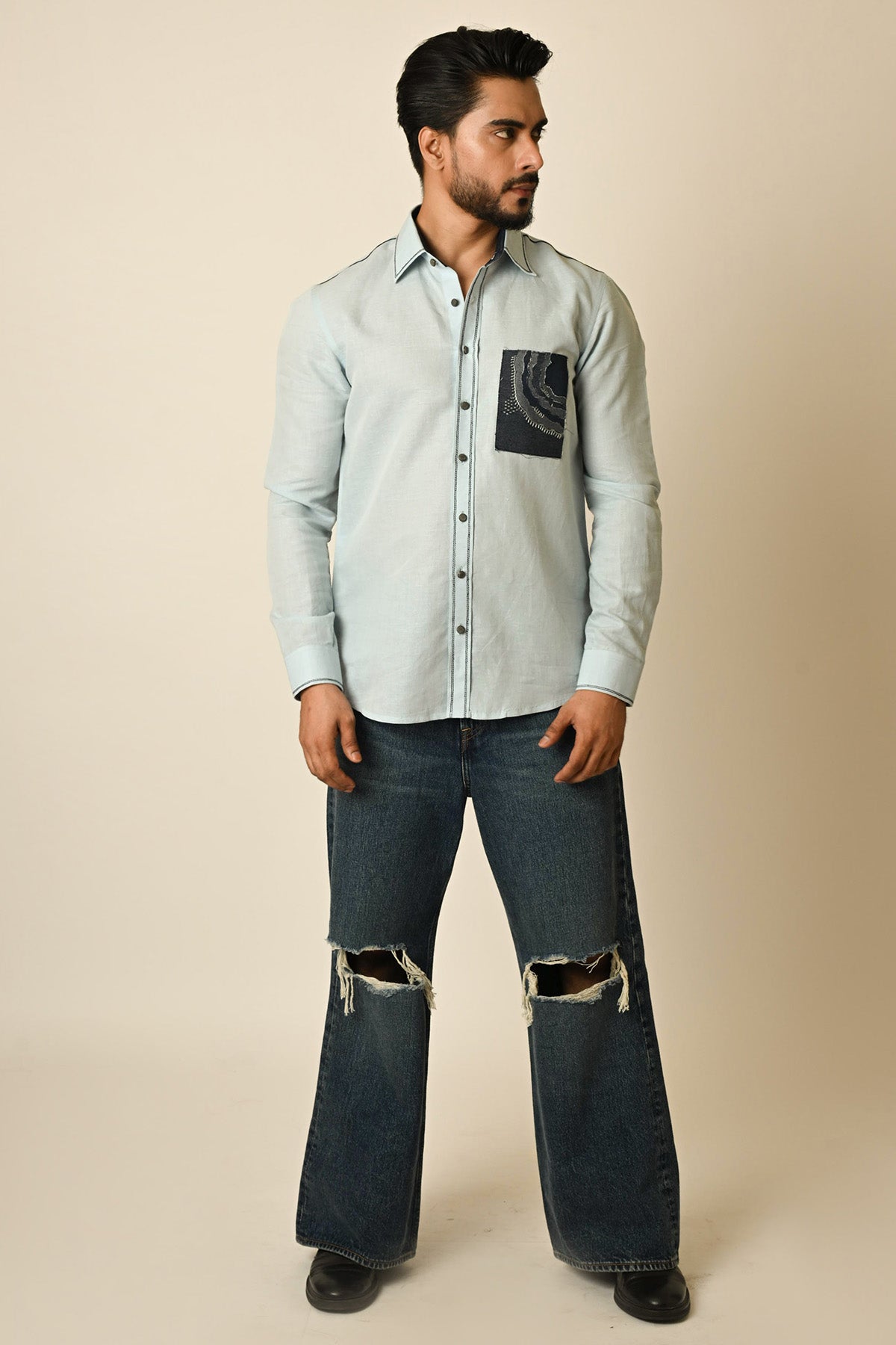 Powder Blue Linen Thread Shirt