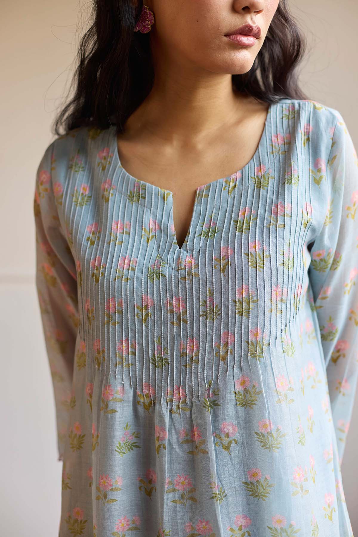 Powder Blue Pintuck Kurta Set