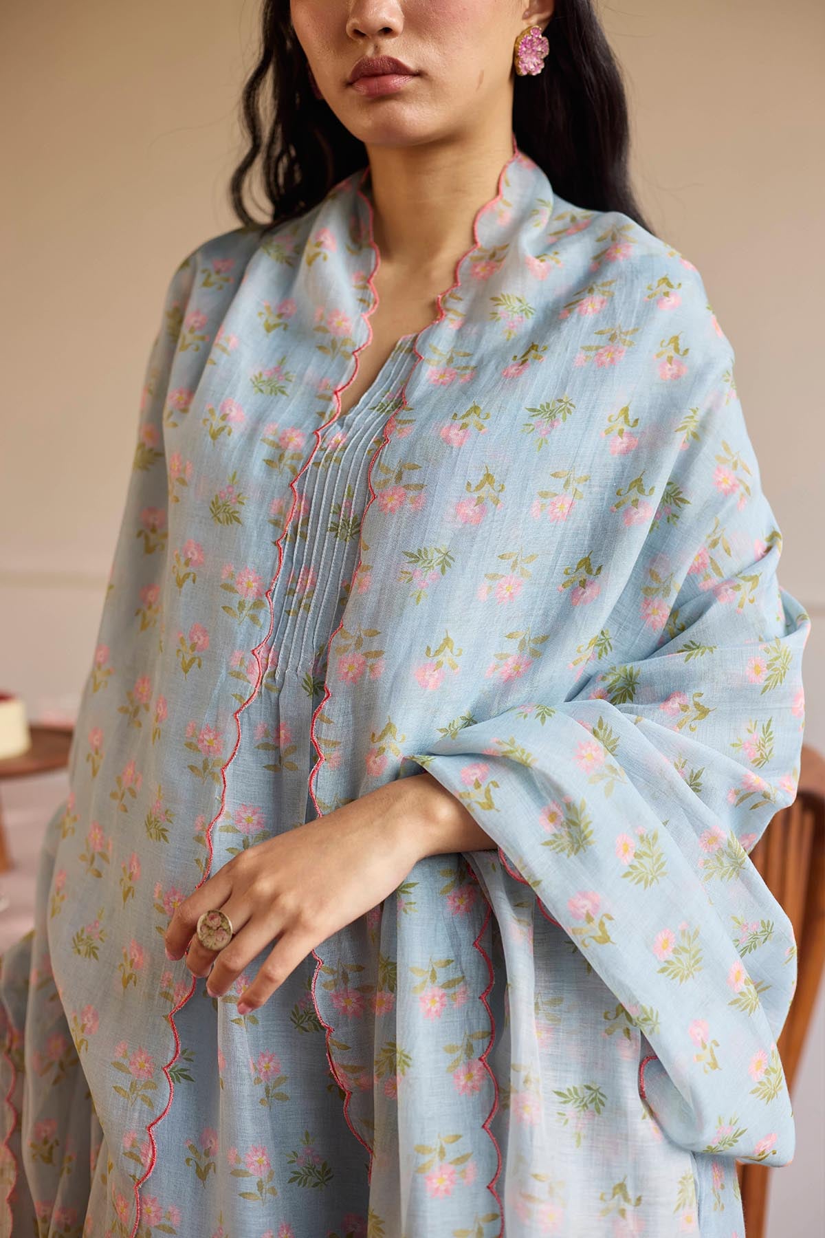 Powder Blue Pintuck Kurta Set