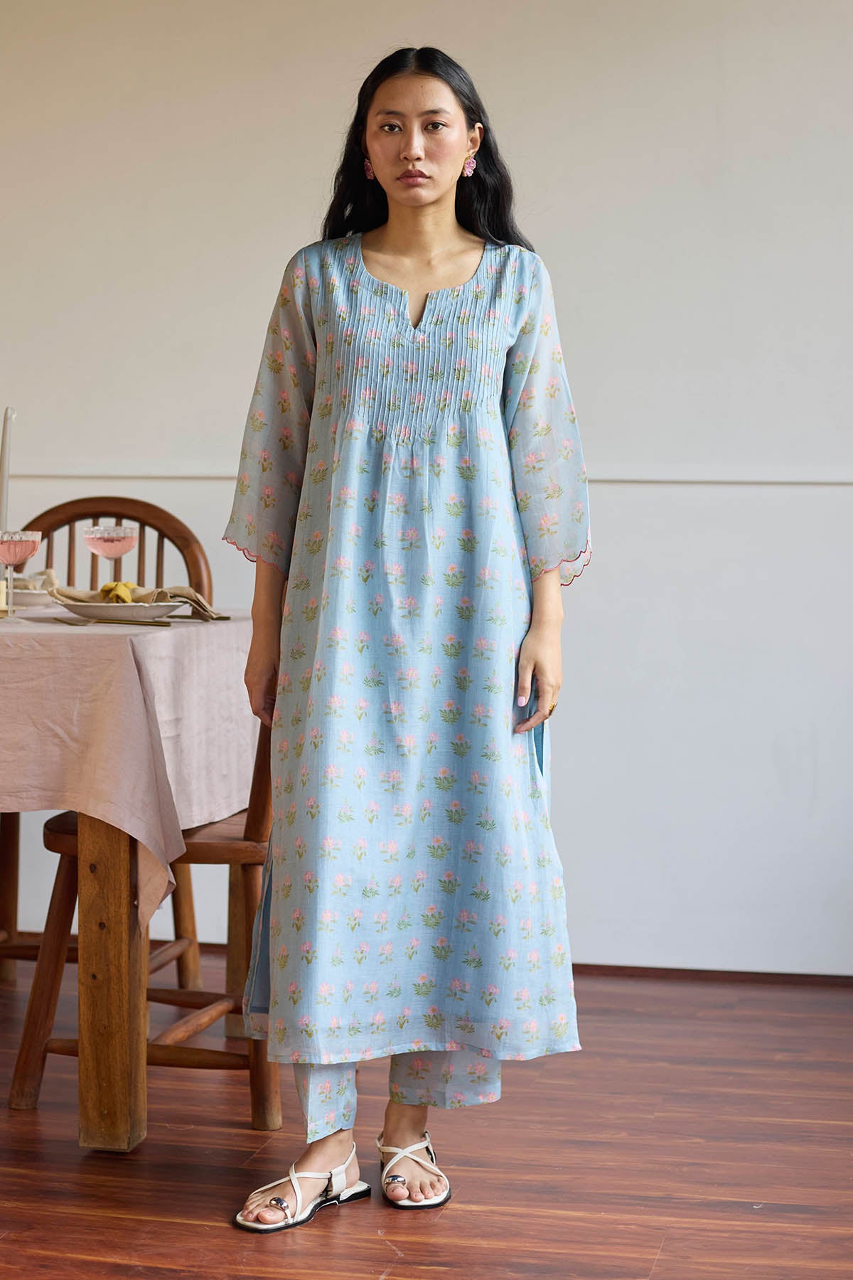 Powder Blue Pintuck Kurta Set