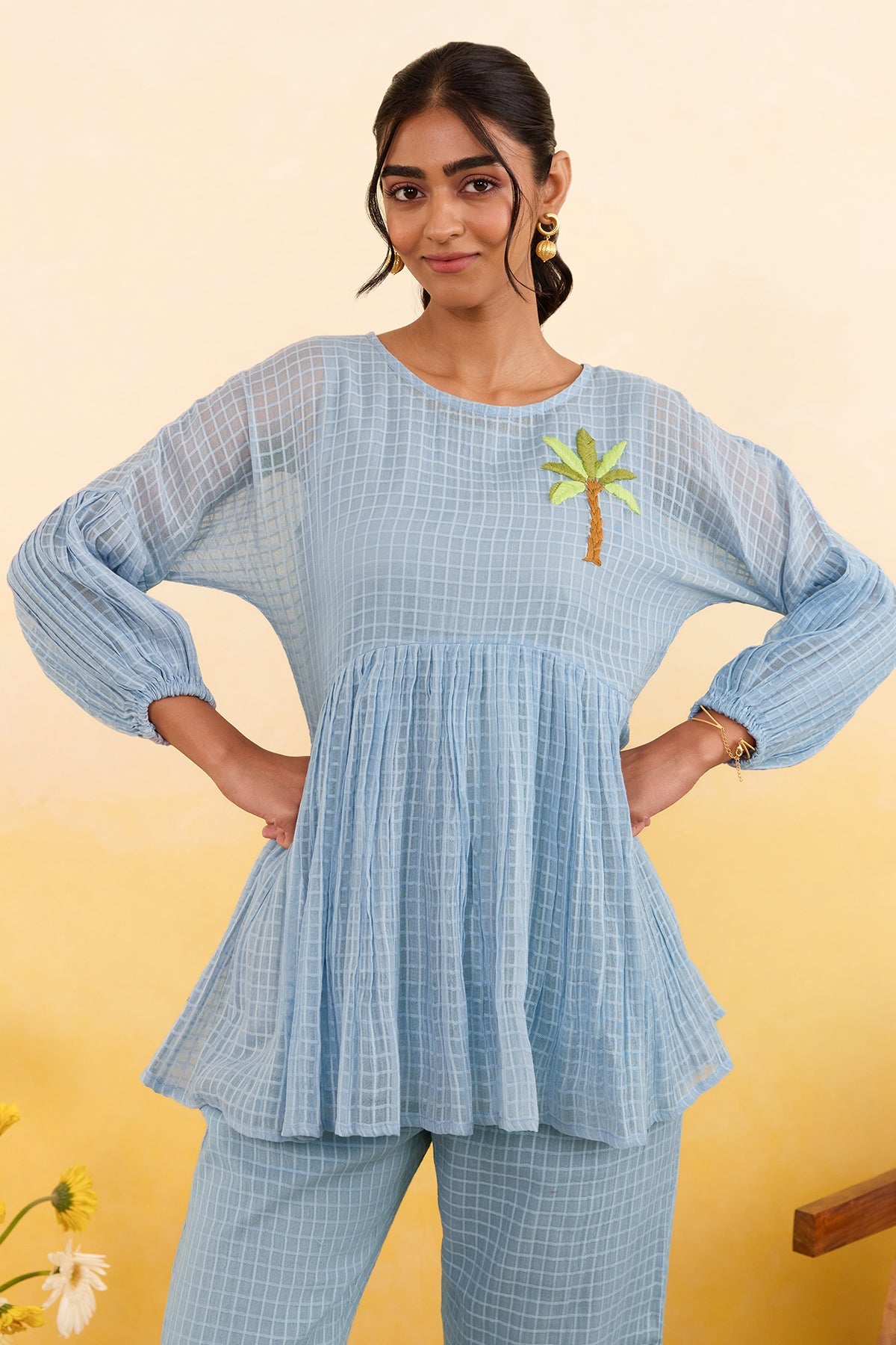 Buy Powder Blue Self Textured Top for women by Taro India online available at scrollnshops