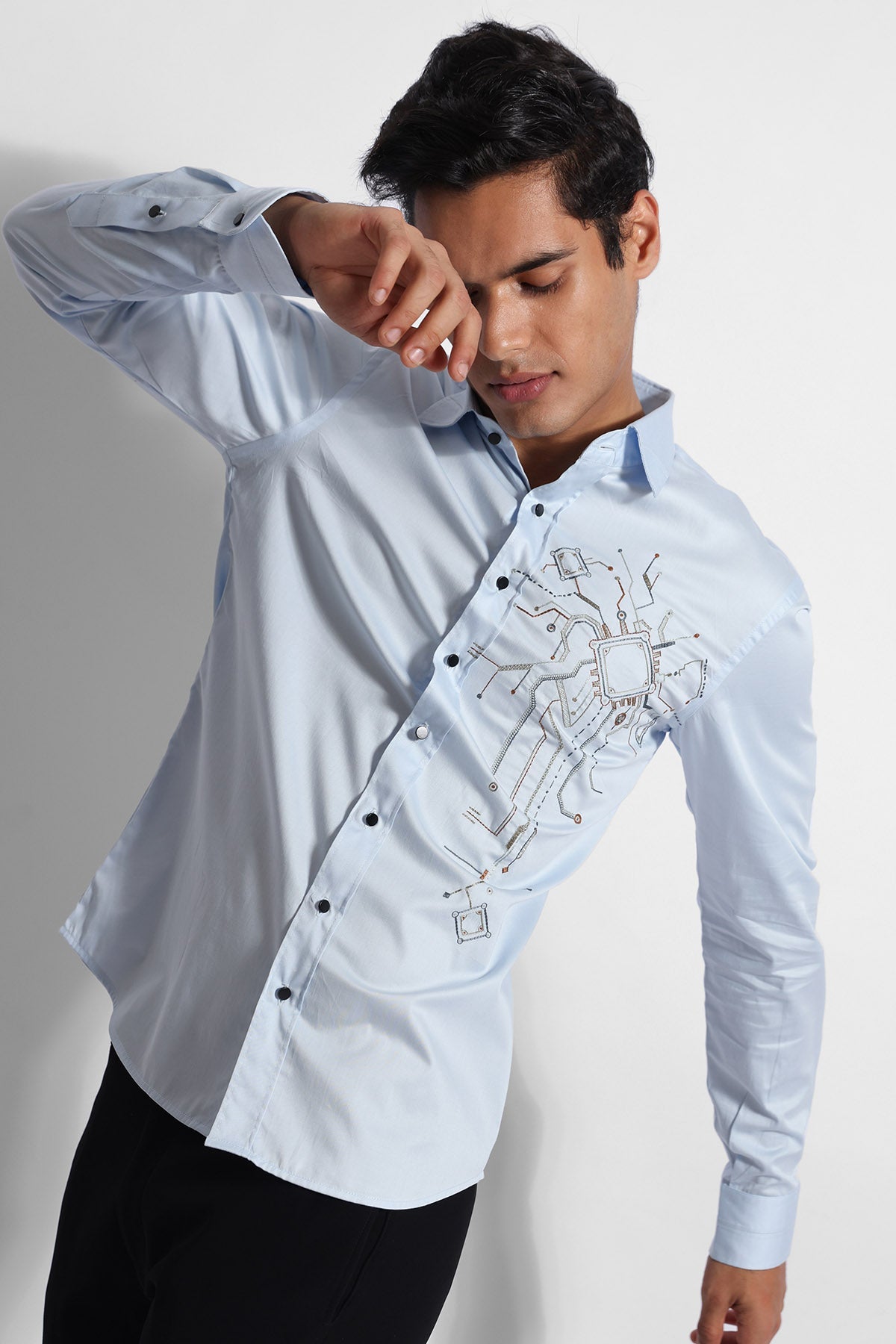 Buy Powder Blue Thread Cotton Shirt for men by Paarsh Atelier online available at scrollnshops