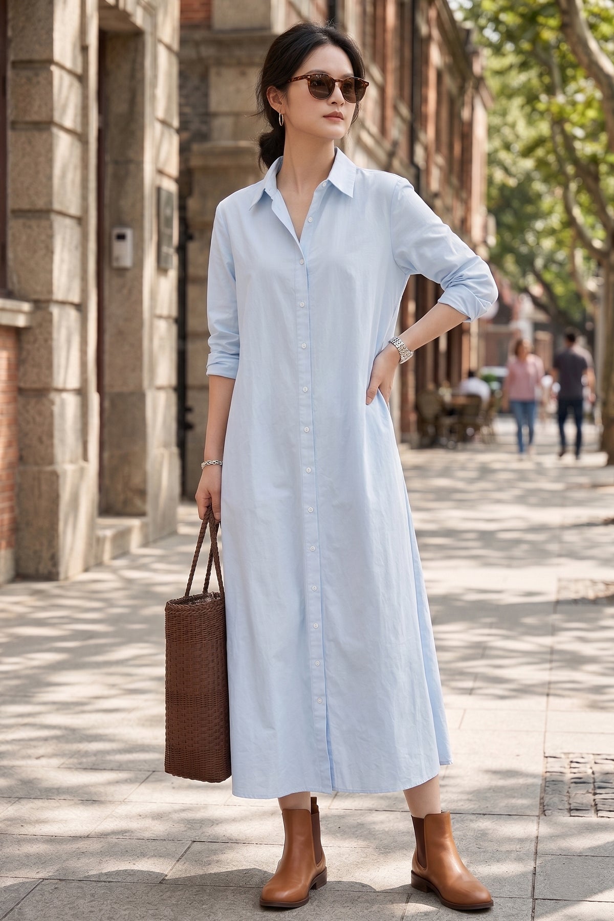 Powder Cotton Maxi Shirt Dress