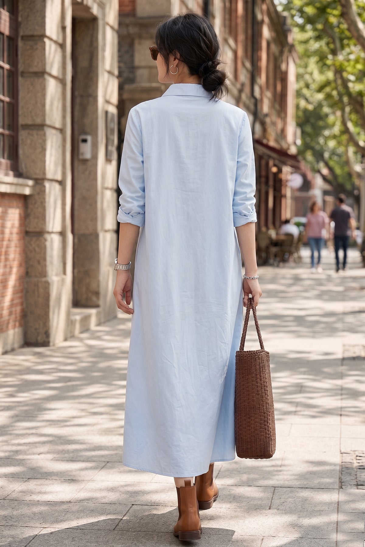 Powder Cotton Maxi Shirt Dress