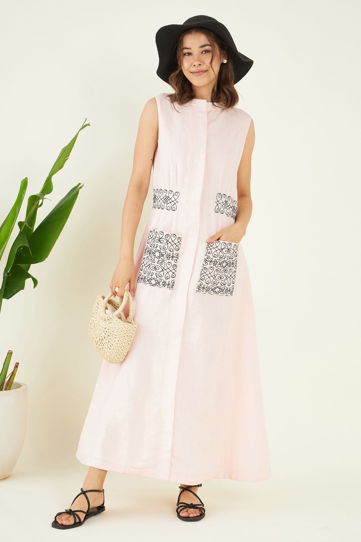 Buy Powder Pink Cotton Maxi Dress Online