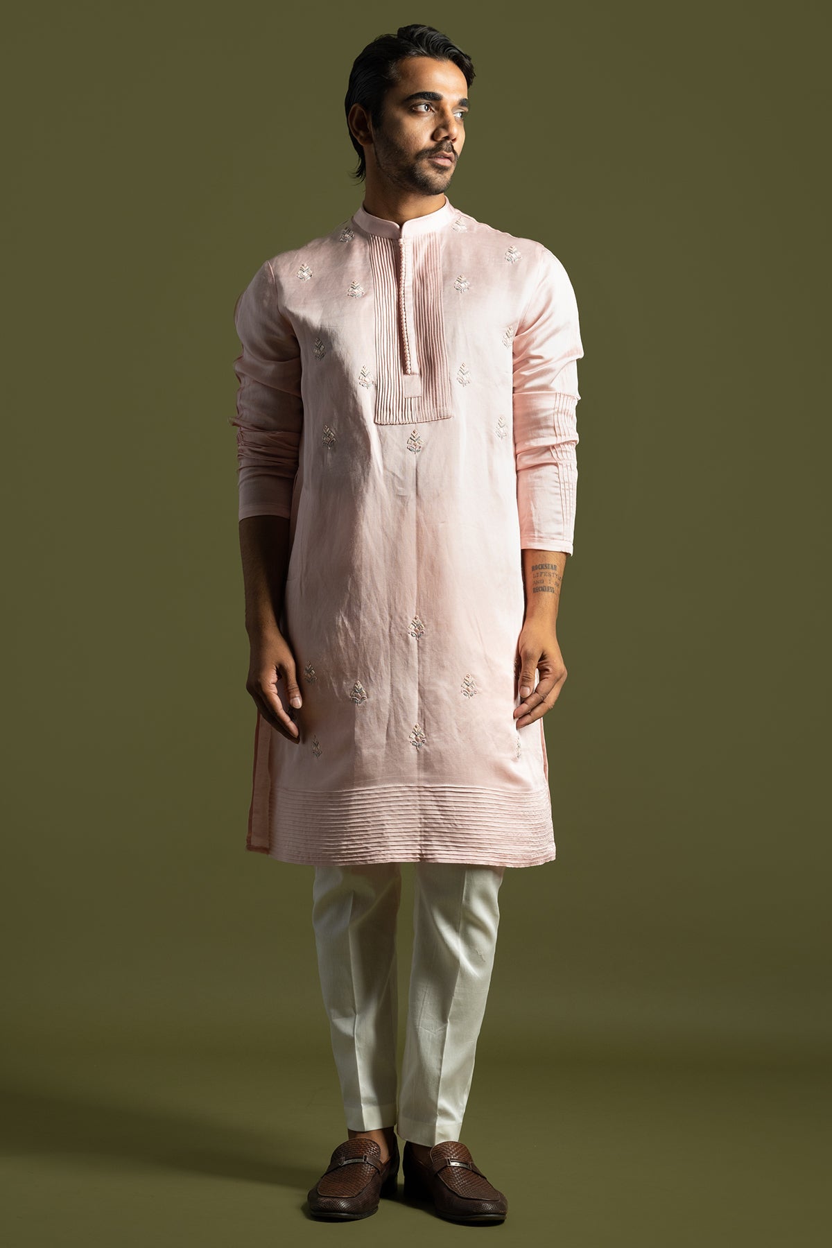 Buy Powder Pink Pintuck Kurta Set for men by Paarsh Atelier online available at scrollnshops