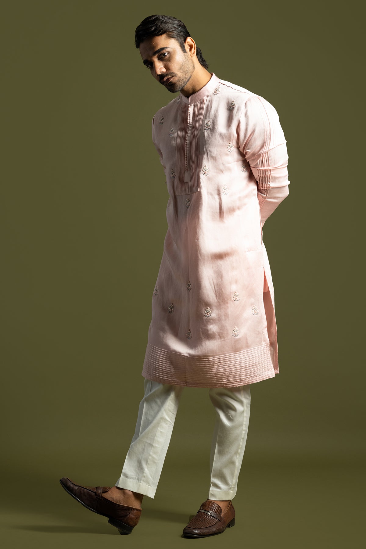 Powder Pink Pintuck Kurta Set